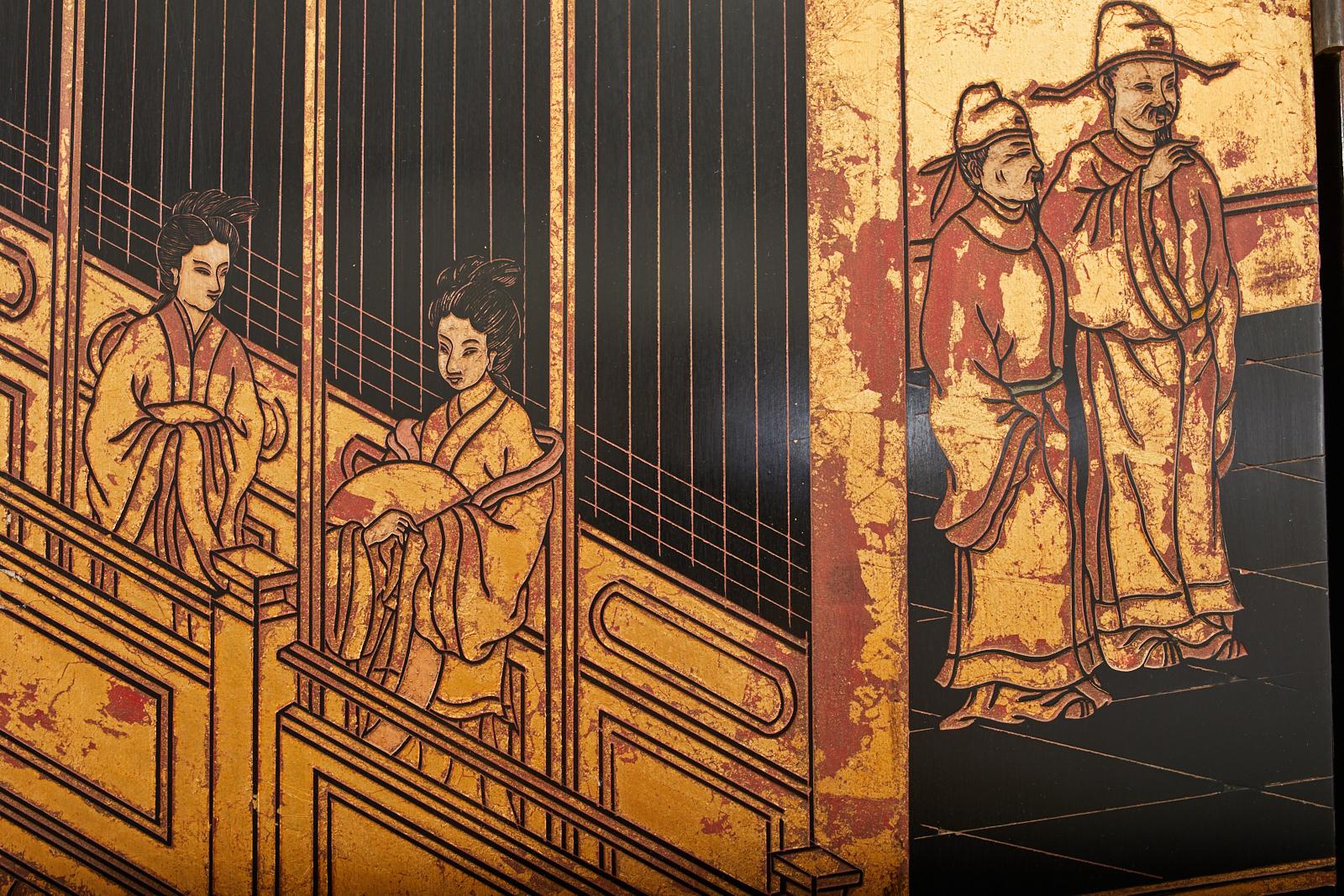Maitland Smith Chinese Eight Panel Lacquered Coromandel Screen 7