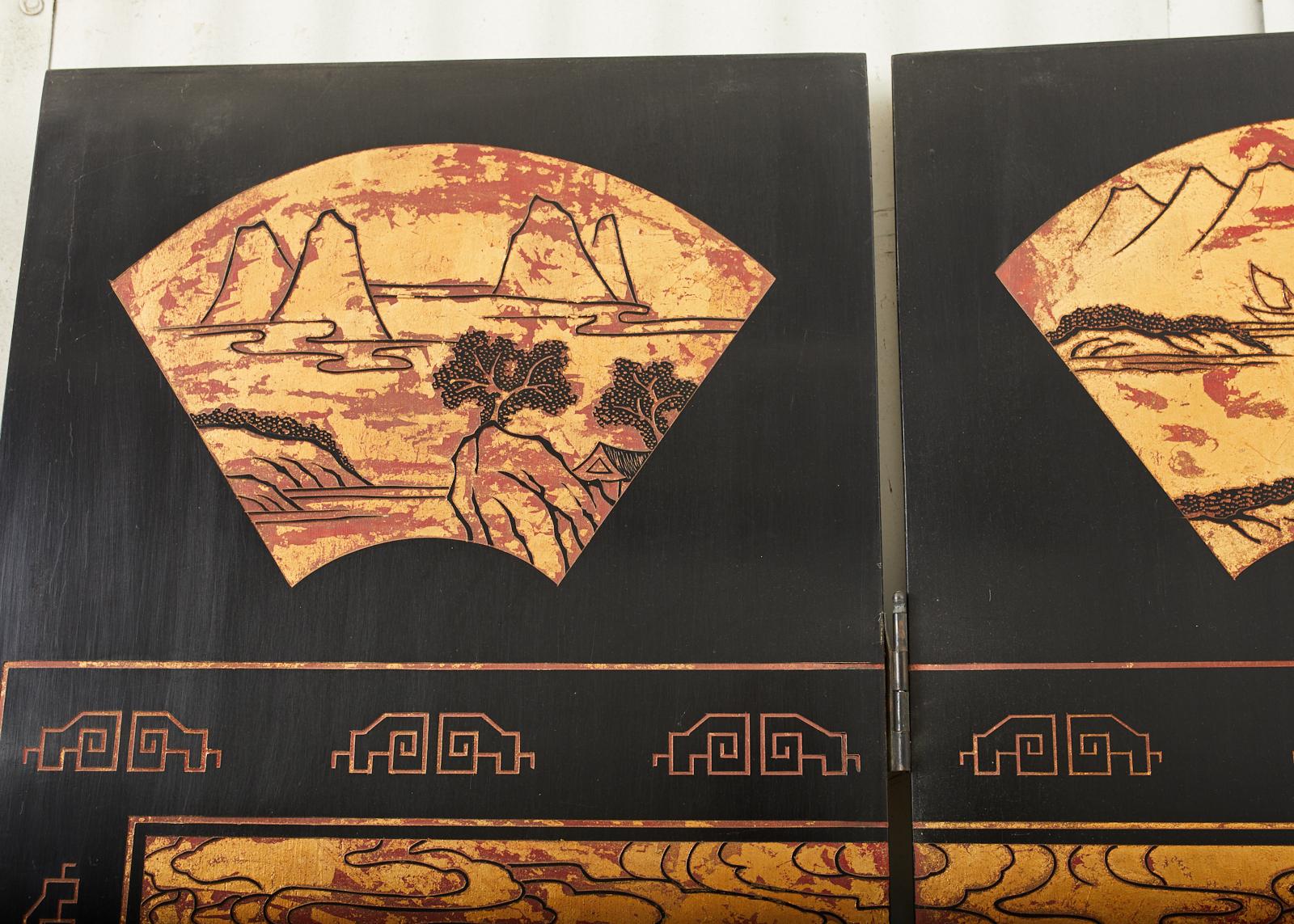 Maitland Smith Chinese Eight Panel Lacquered Coromandel Screen 11