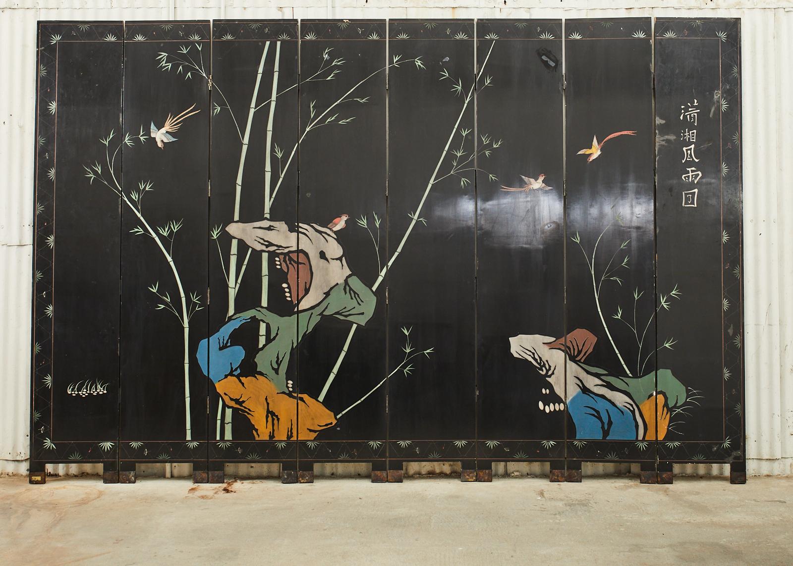 Maitland Smith Chinese Eight Panel Lacquered Coromandel Screen 12
