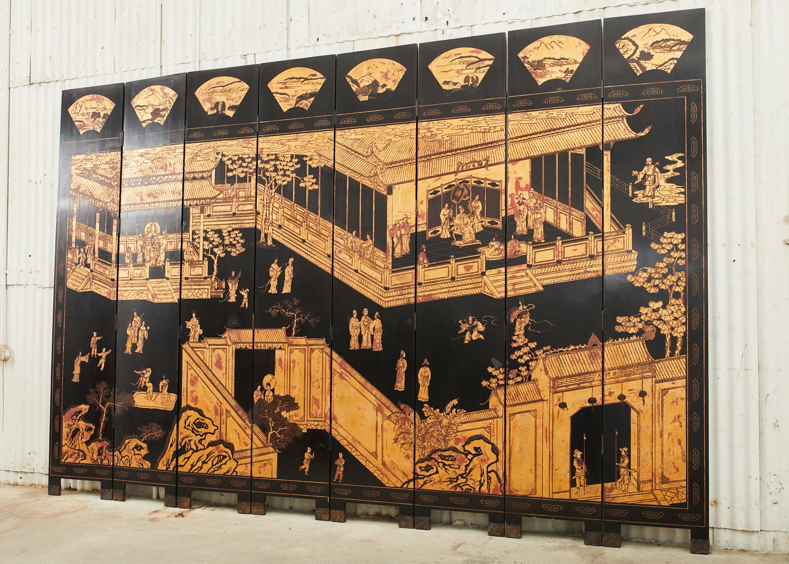 Chinese Export Maitland Smith Chinese Eight Panel Lacquered Coromandel Screen