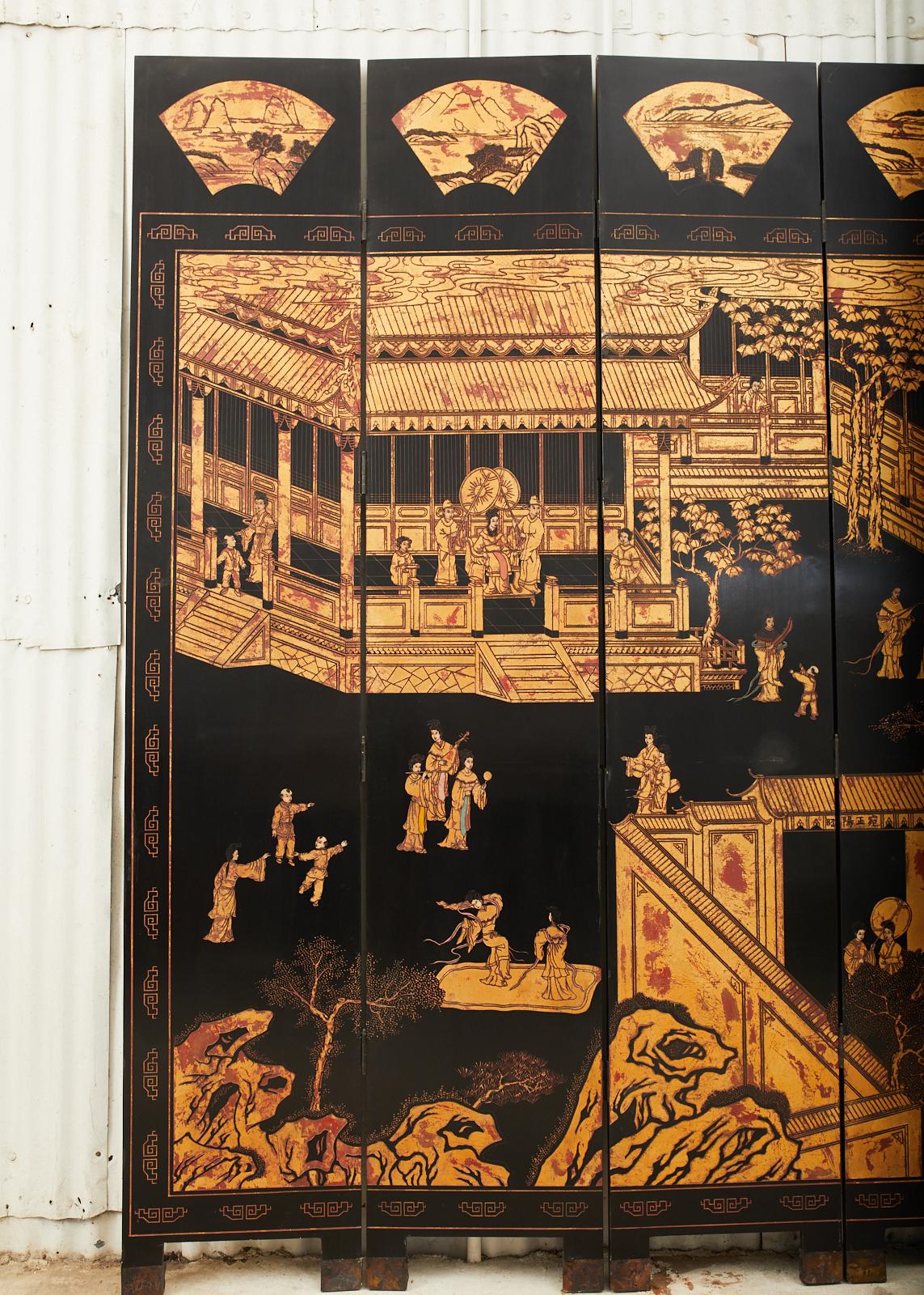 20th Century Maitland Smith Chinese Eight Panel Lacquered Coromandel Screen