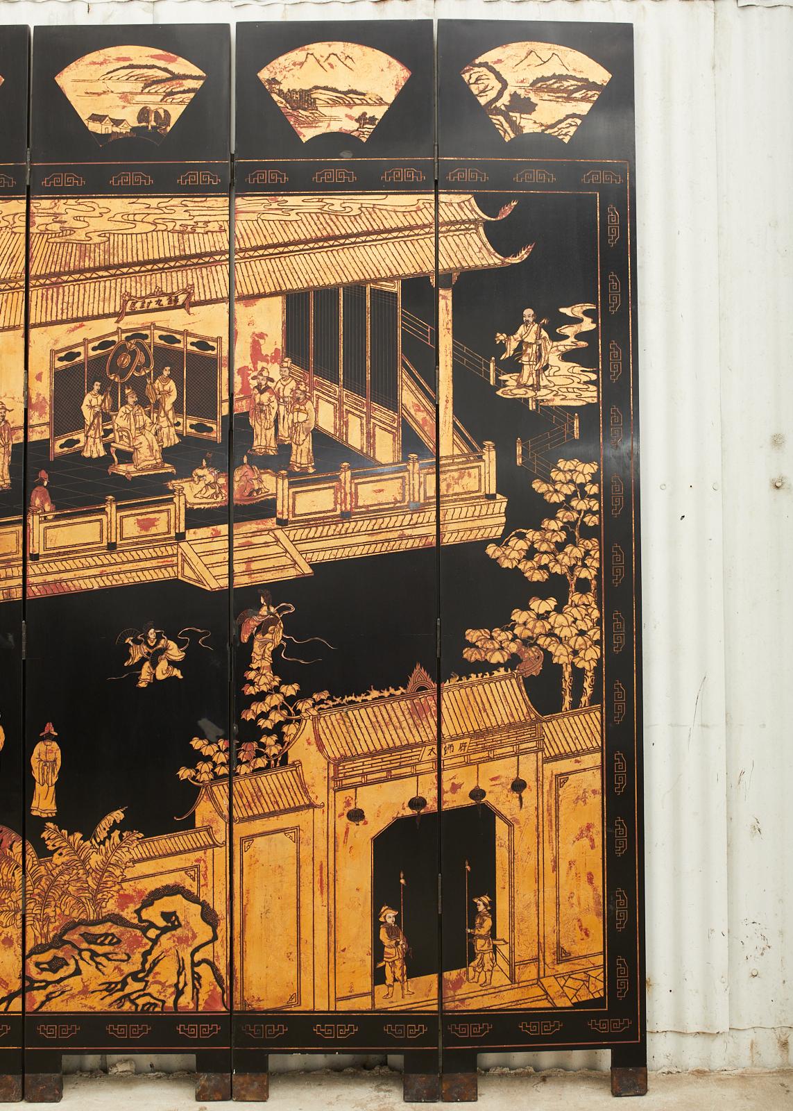 Maitland Smith Chinese Eight Panel Lacquered Coromandel Screen 2