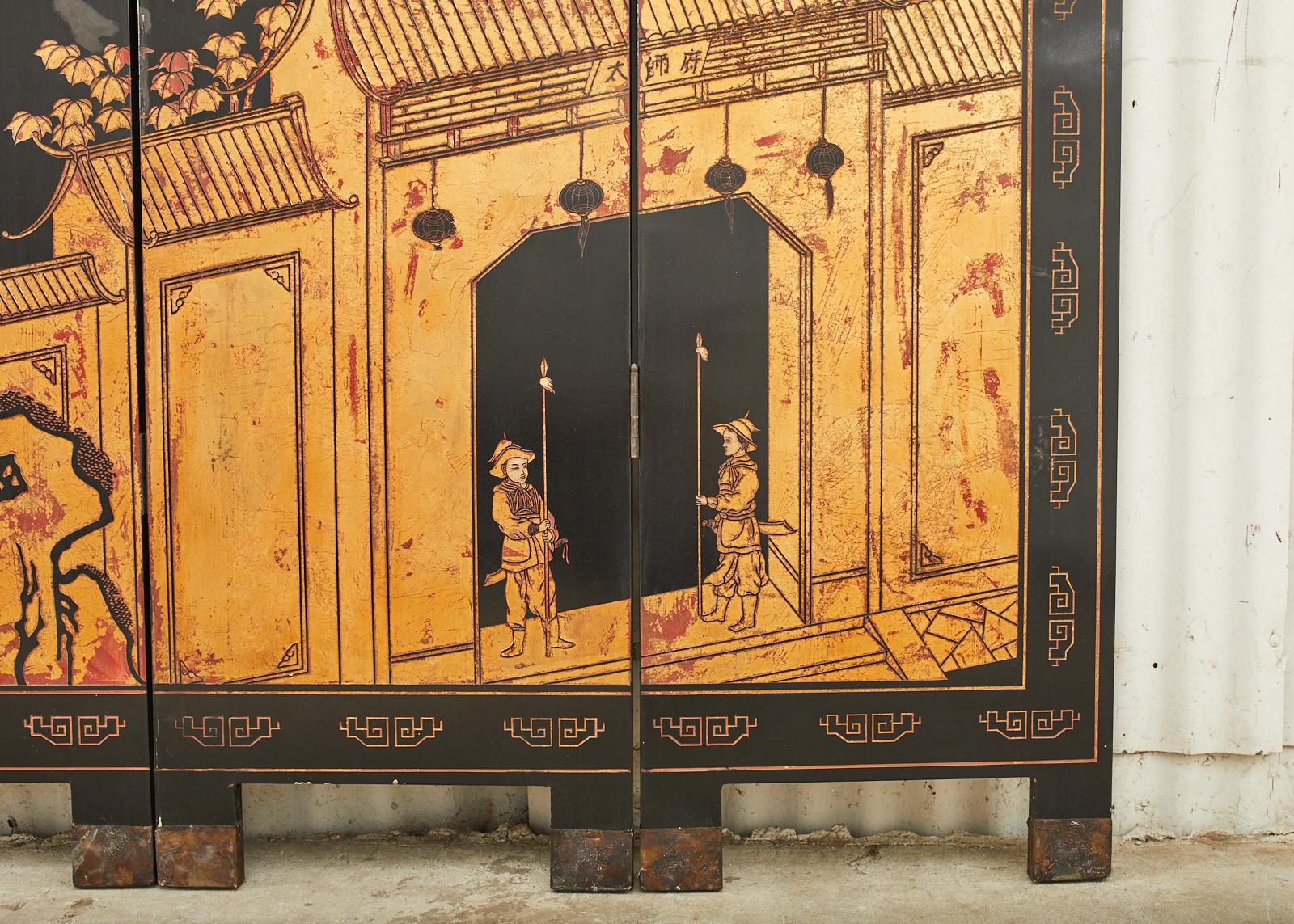 Maitland Smith Chinese Eight Panel Lacquered Coromandel Screen 3
