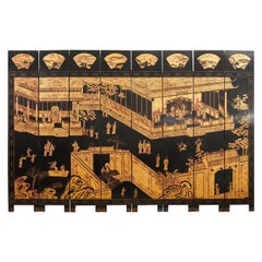 Maitland Smith Chinese Eight Panel Lacquered Coromandel Screen