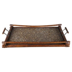 Maitland Smith Chinoiserie Bamboo & Metal Bentwood Butlers Serving Tray Bar 32"