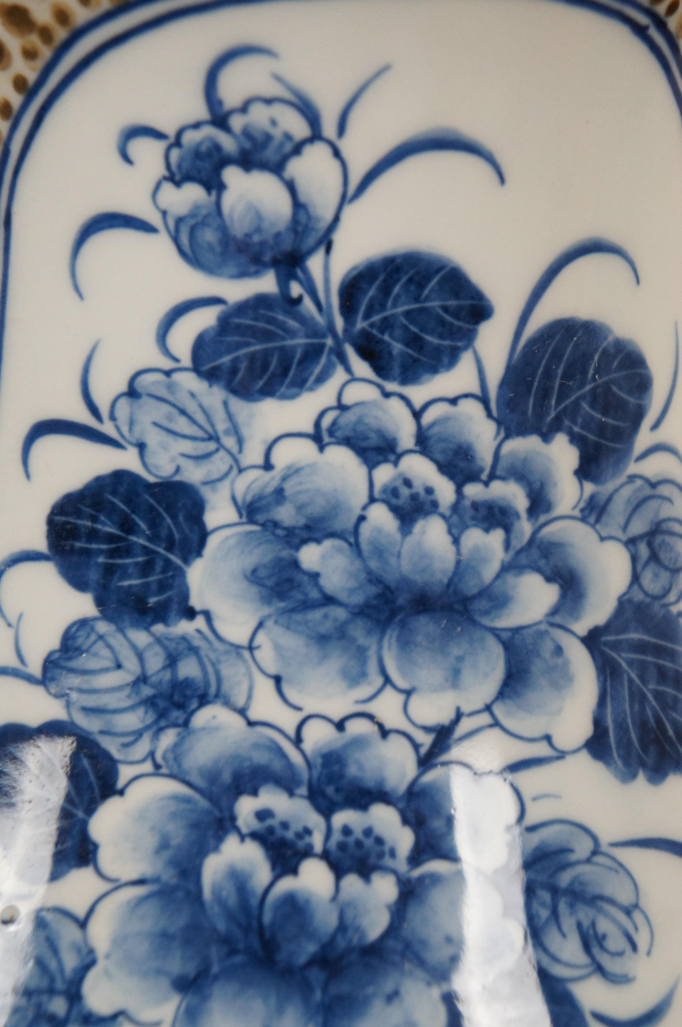 Maitland Smith Chinoiserie Blue & Brown Floral Porcelain Mantel Vase Urn 15