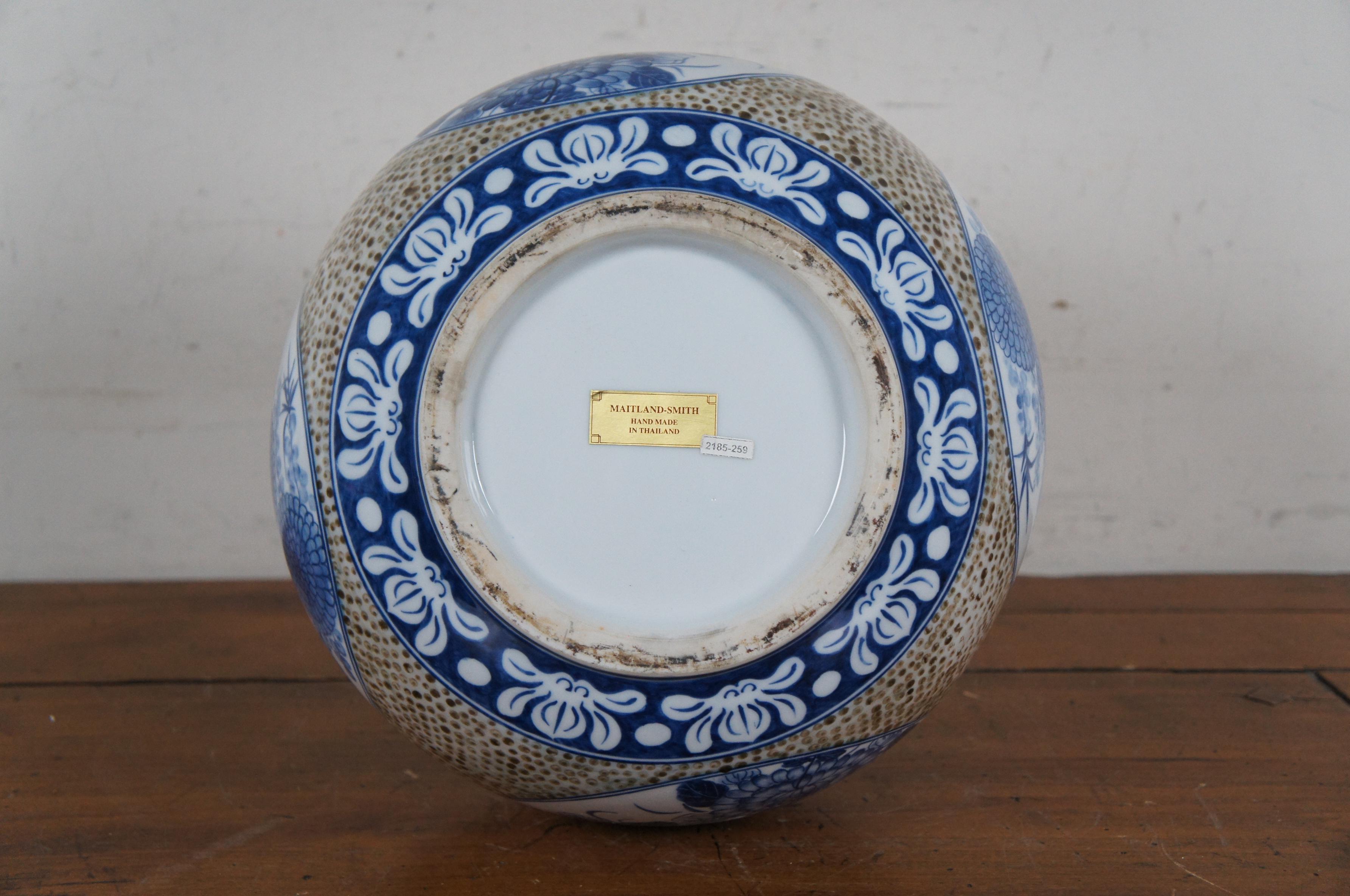 Maitland Smith Chinoiserie Blue & Brown Floral Porcelain Mantel Vase Urn 15