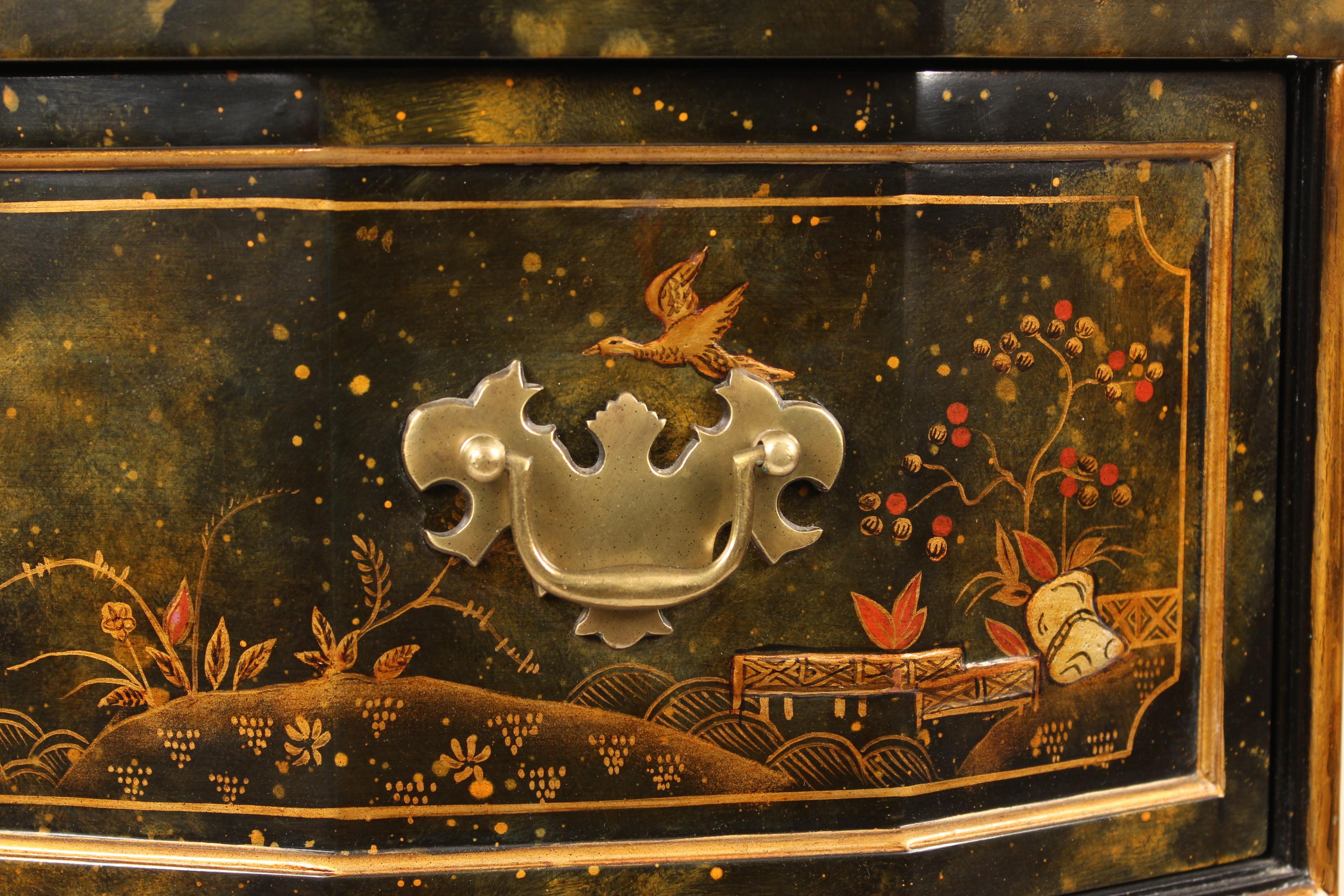 Brass Maitland Smith Chinoiserie Decorated Chest of Drawers
