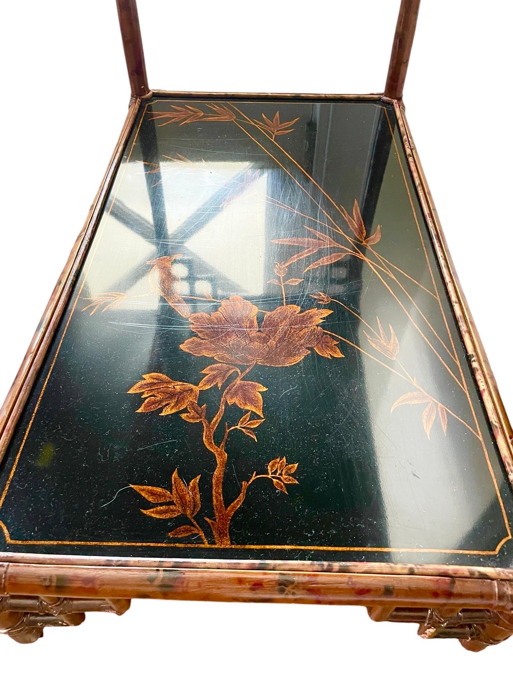 Table d'entrée de bureau chinoiserie Maitland Smith vintage bambou rotin en vente 1