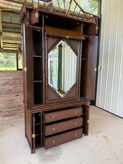 Maitland-Smith Chinoiserie Faux Bamboo & Woven Rattan Two-Piece Armoire