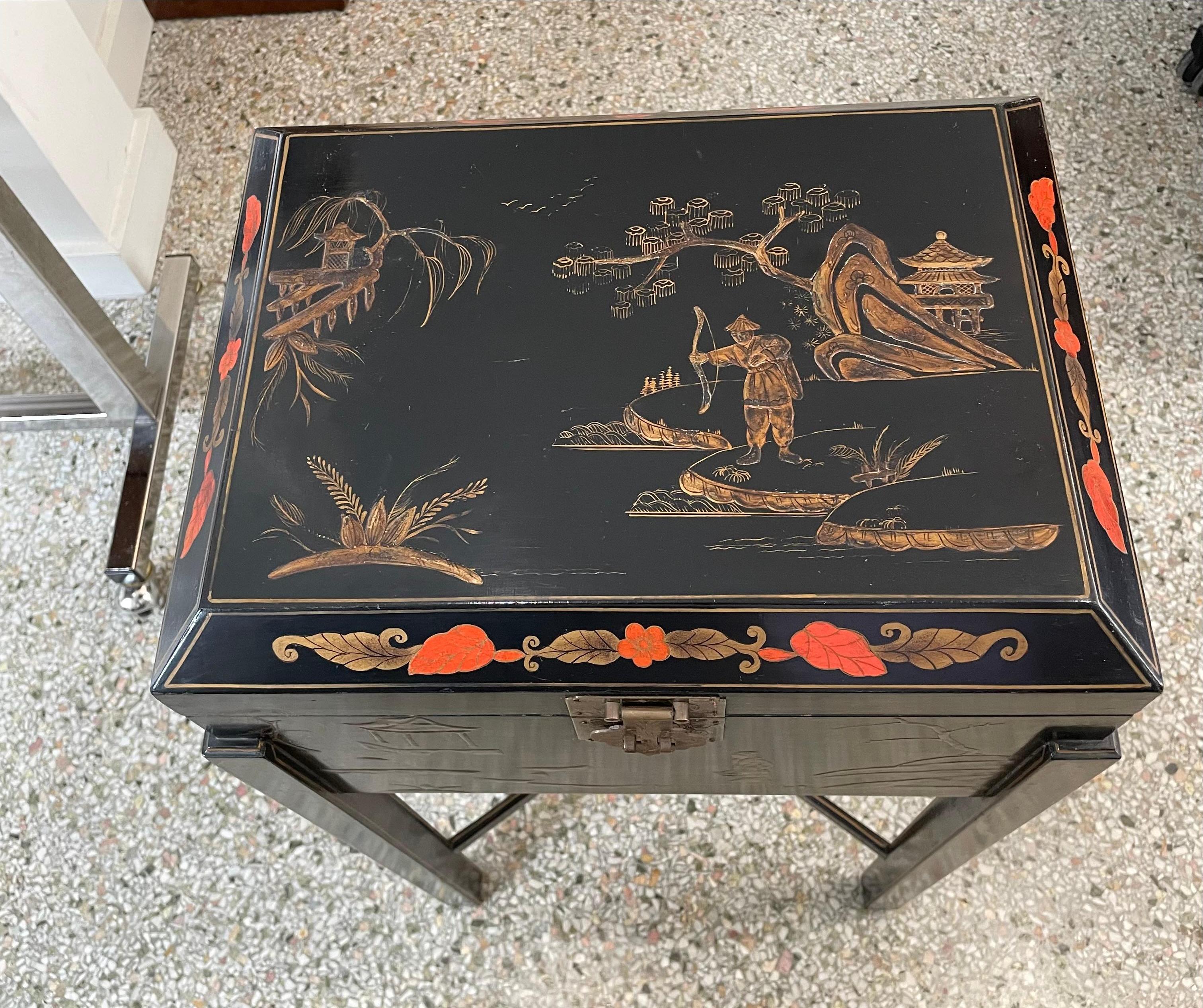 Brass Maitland Smith Chinoiserie Side Table For Sale