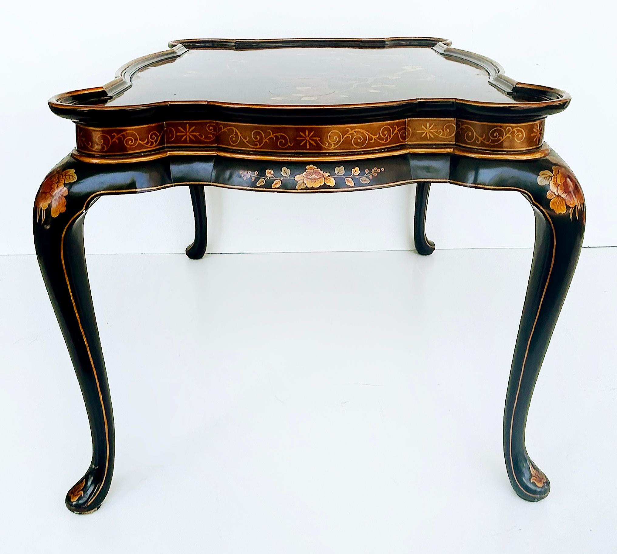 Lacquered Maitland-Smith Chinoiserie Style Coffee Cocktail Table, Hand-Painted  For Sale