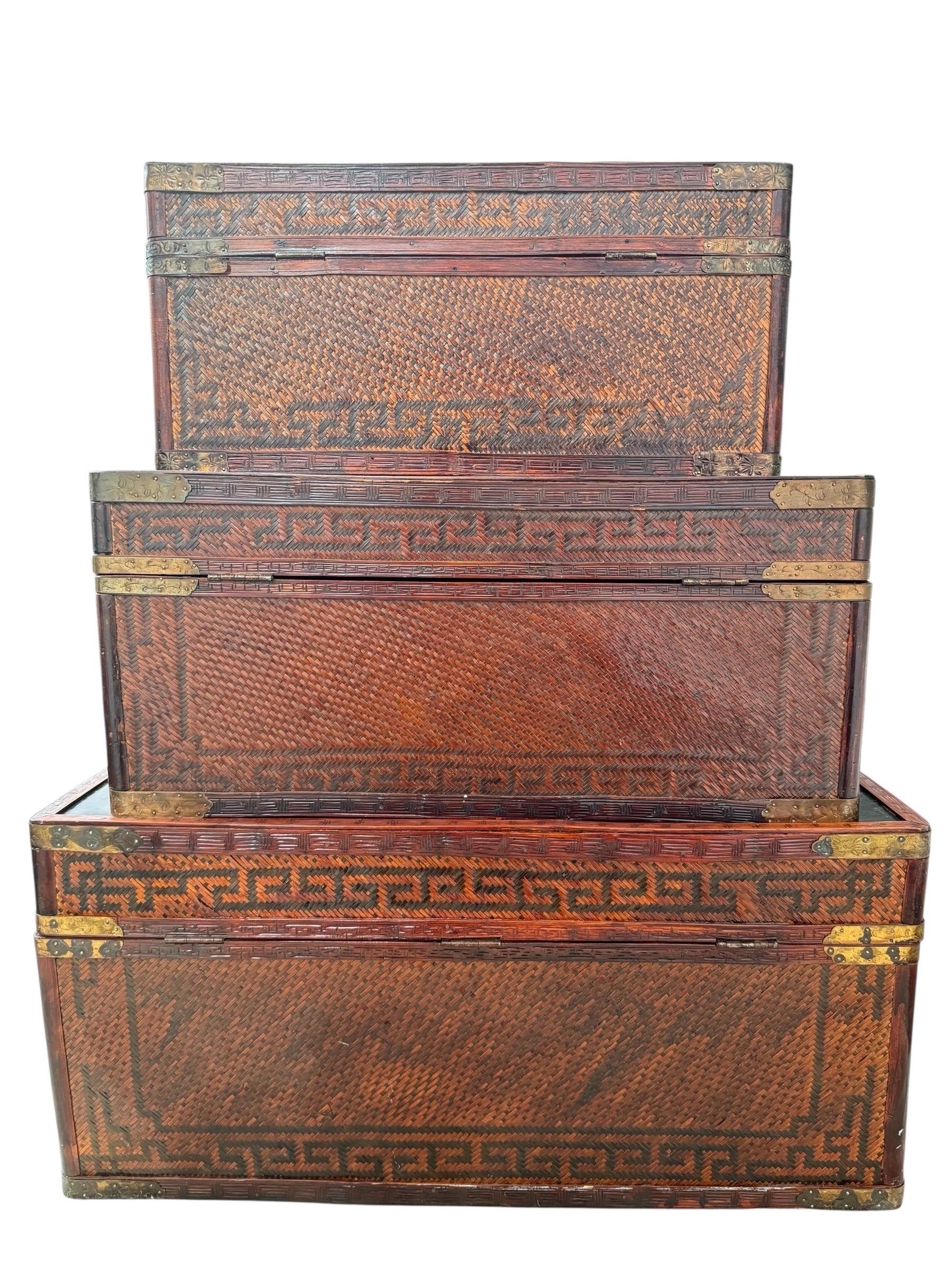 Maitland Smith Chinoiserie-Truhe mit Messingbeschlägen Handbemalte Paneele im Angebot 10