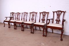 Maitland Smith Chippendale Carved Mahogany Dining Chairs, Set of Six
