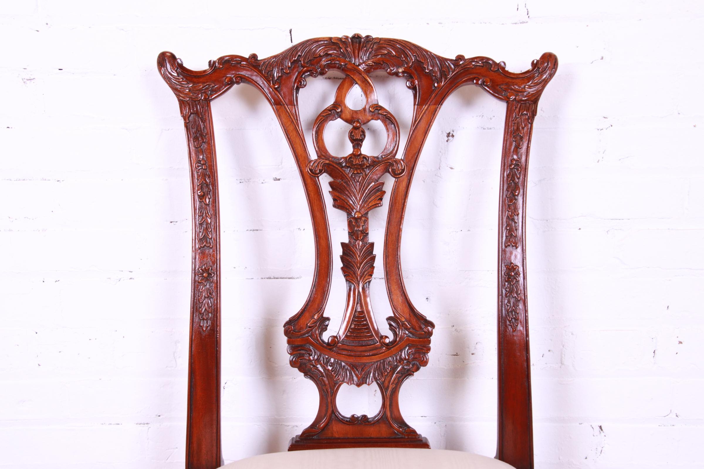 Maitland Smith Chippendale Carved Mahogany Dining Chairs, Set of Six For Sale 3