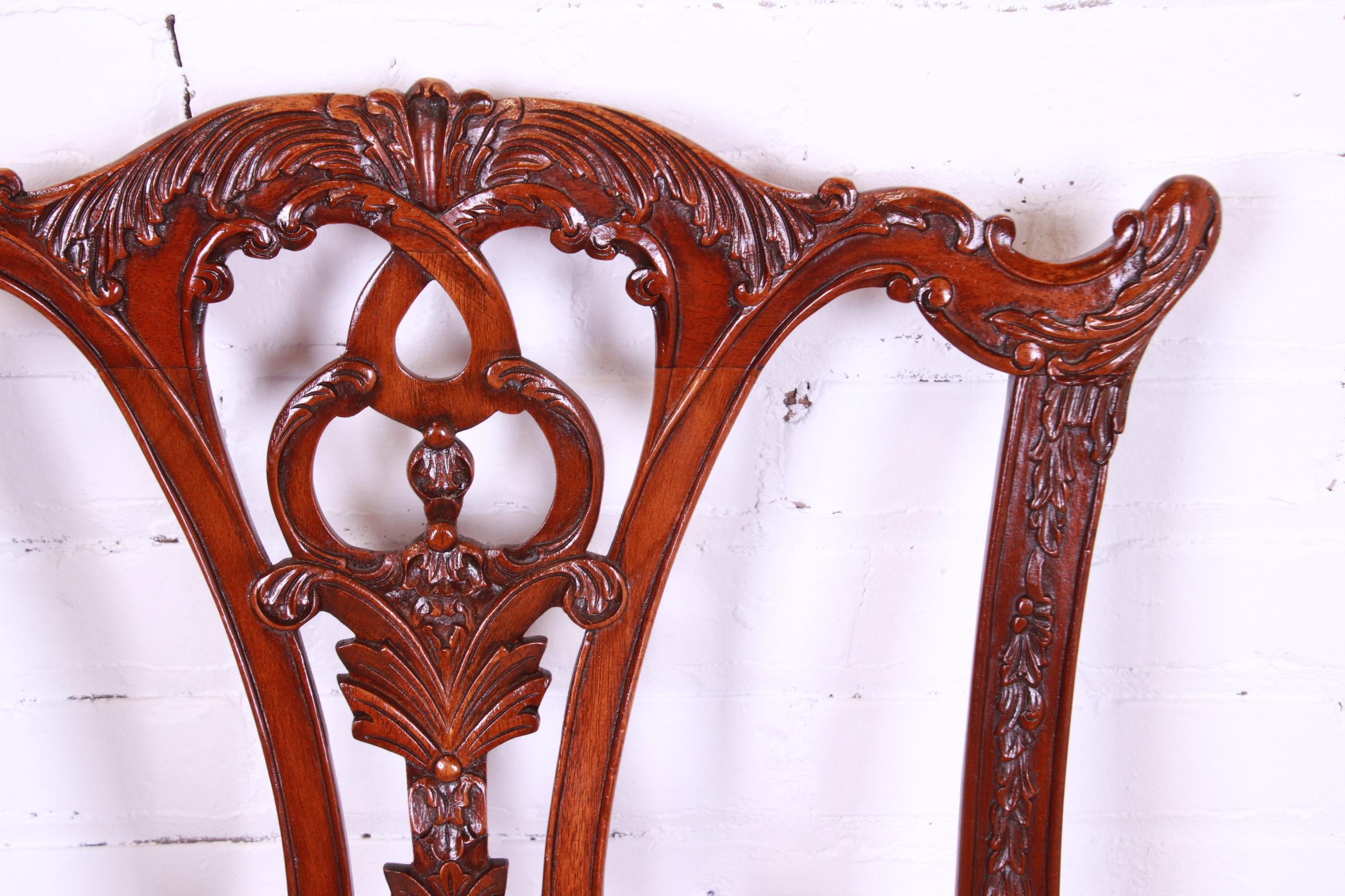 Maitland Smith Chippendale Carved Mahogany Dining Chairs, Set of Six For Sale 4