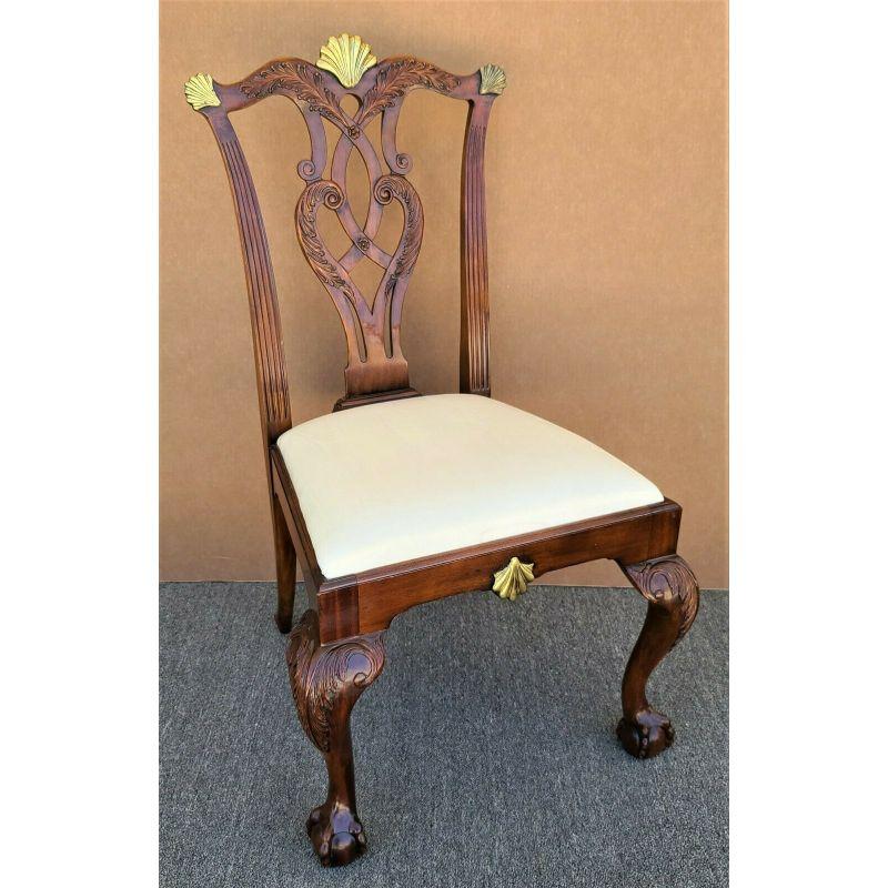 Offering one of our recent palm beach estate fine furniture acquisitions of A 
MAITLAND SMITH Chippendale Mahogany Dining Desk Accent Chair 
with Brass Accents Adorning The Top 3 Points of The Back 

Approximate Measurements in Inches
39.5