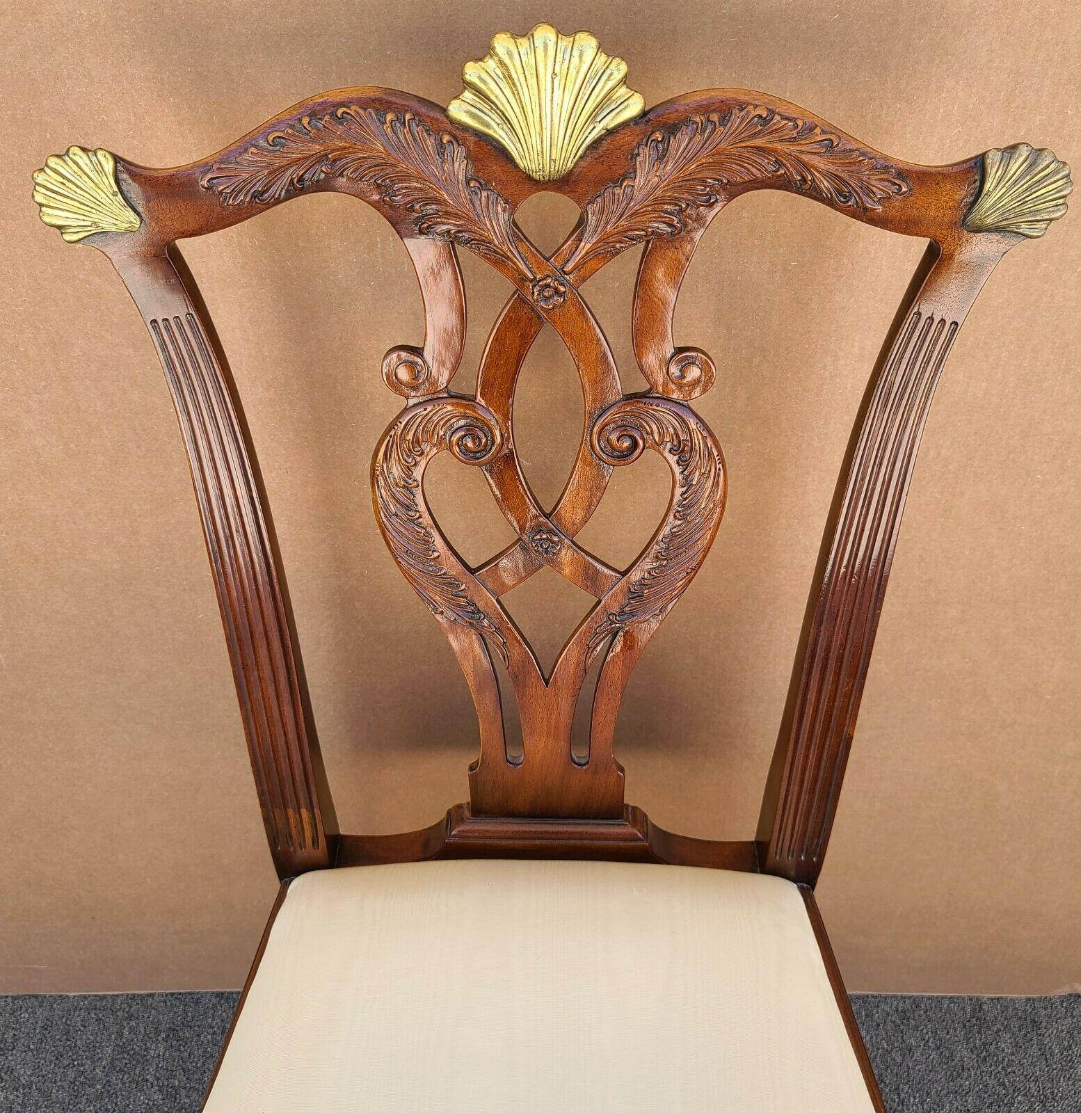 Unknown Maitland Smith Chippendale Mahogany Brass Dining Desk Accent Chair For Sale
