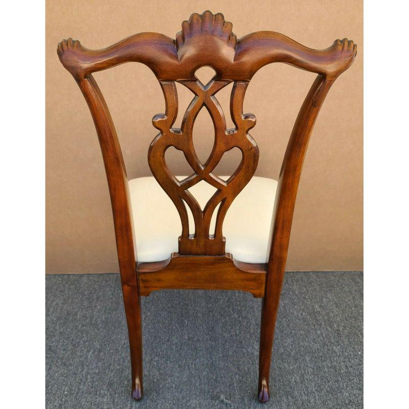 Late 20th Century Maitland Smith Chippendale Mahogany Brass Dining Desk Accent Chair For Sale