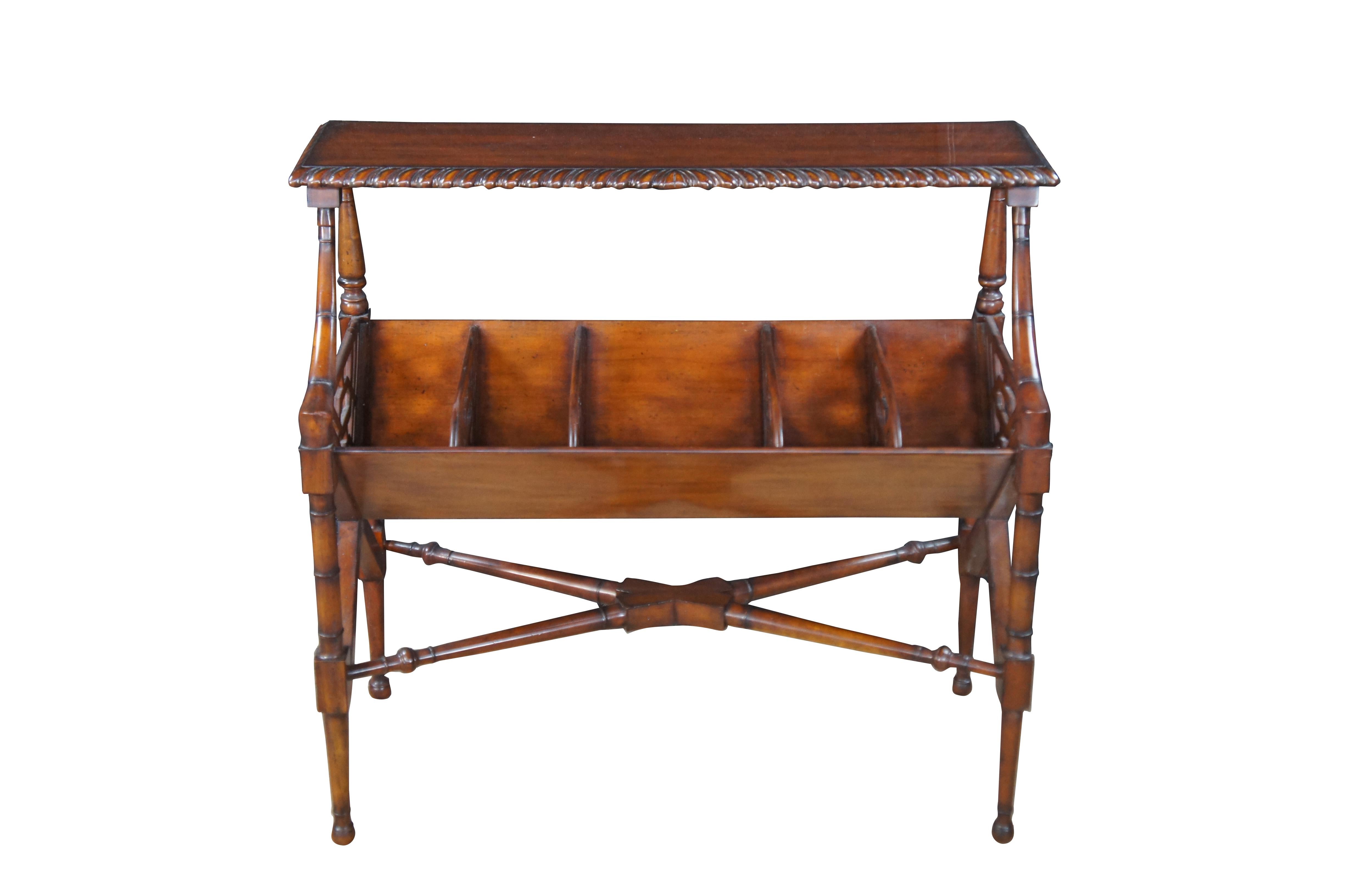 Libreria d'epoca in stile Chippendale cinese di Maitland Smith / leggio / tavolino a trogolo / console da biblioteca.  Realizzato in mogano, presenta un design a più livelli con un ripiano superiore bordato di gadrooning e un divisorio inferiore