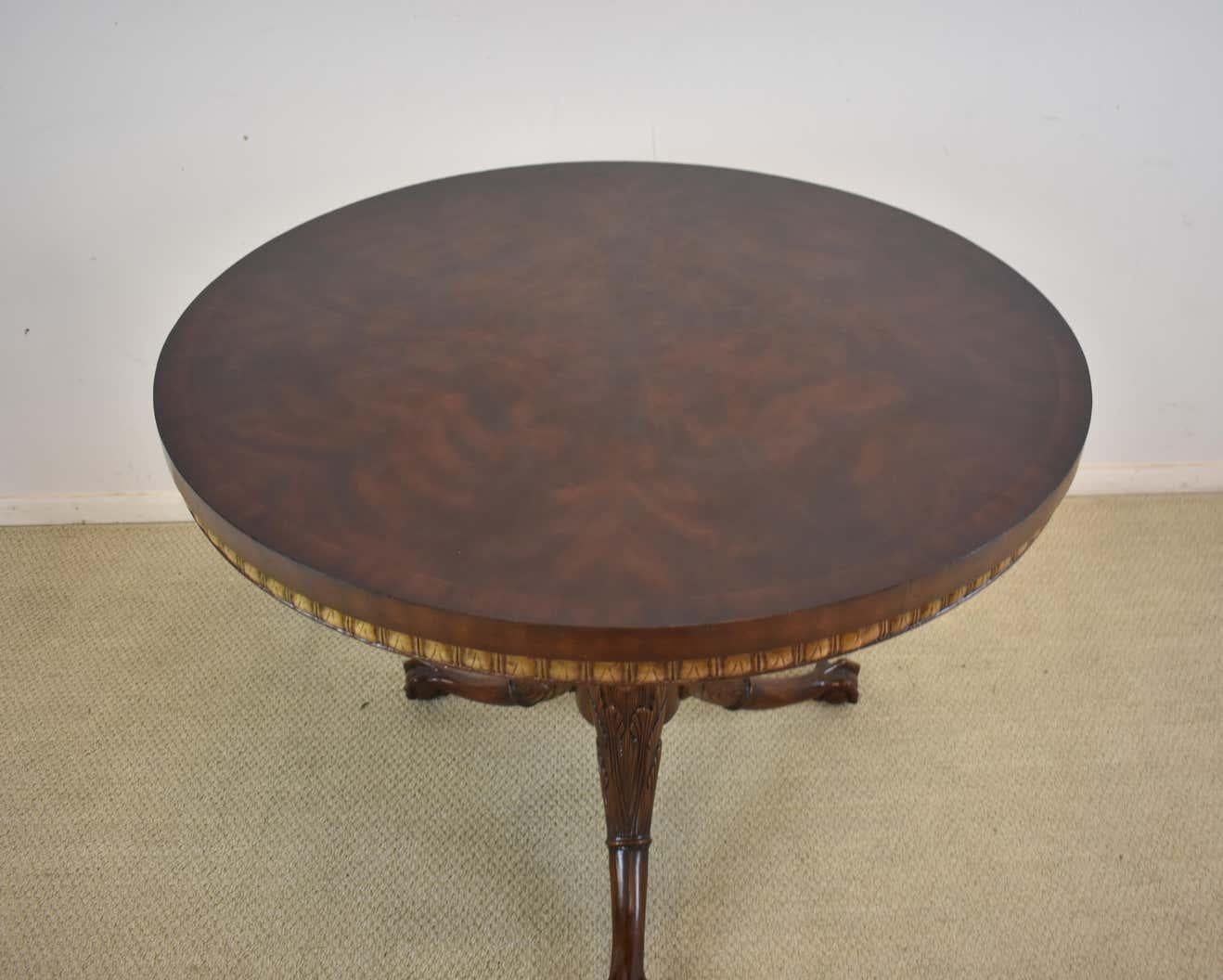 Neoclassical Maitland Smith Chippendale Round Mahogany Centre Table with Ball and Claw Feet
