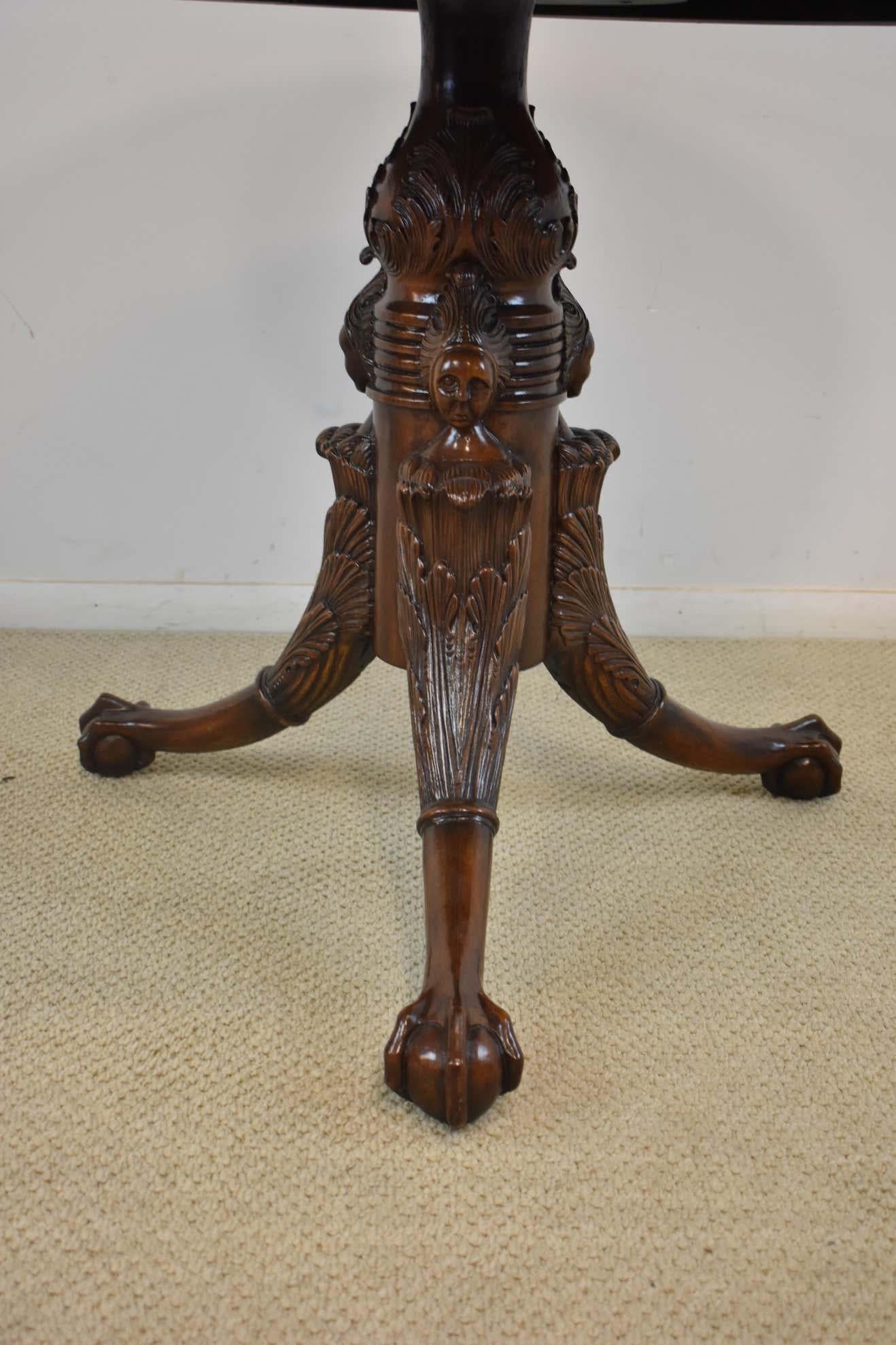 Maitland Smith Chippendale Round Mahogany Centre Table with Ball and Claw Feet 1