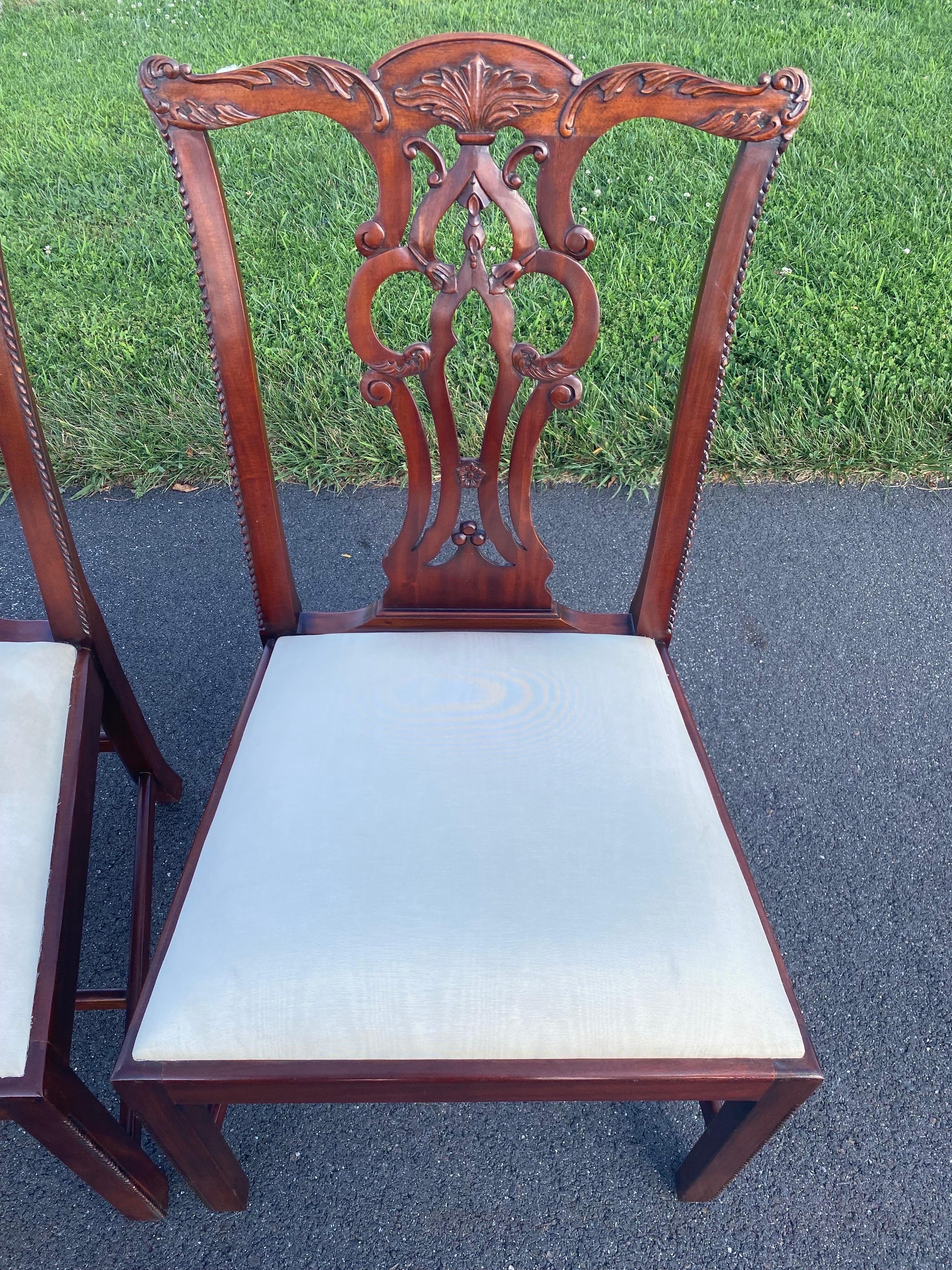 Maitland Smith Chippendale Regency Carved Mahogany Dining Side Chairs For Sale 9