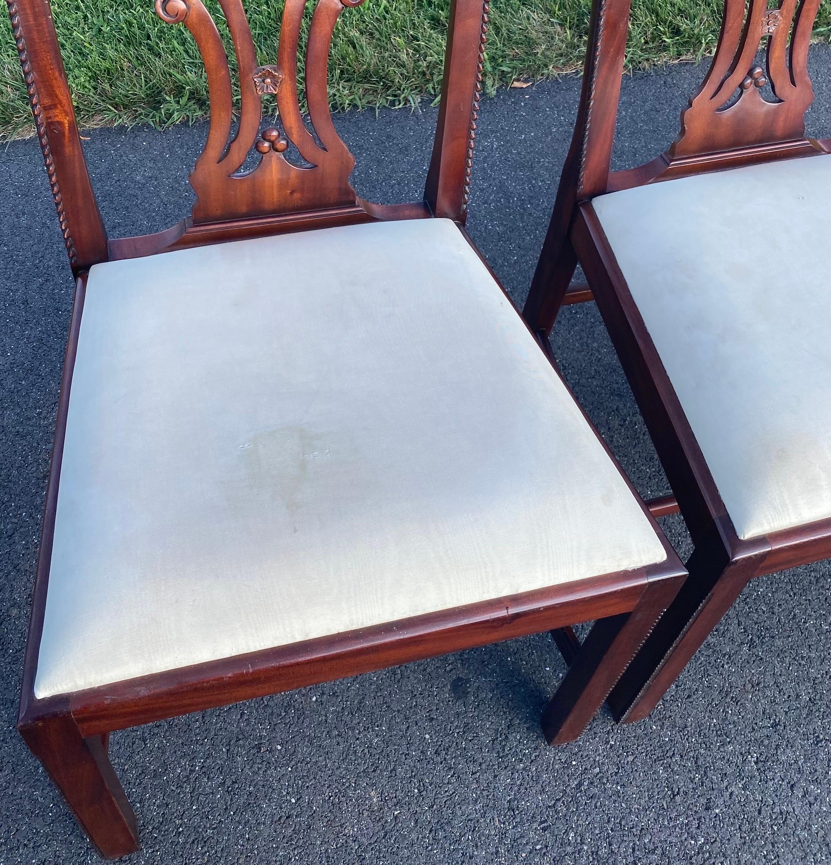 Maitland Smith Chippendale Regency Carved Mahogany Dining Side Chairs For Sale 10