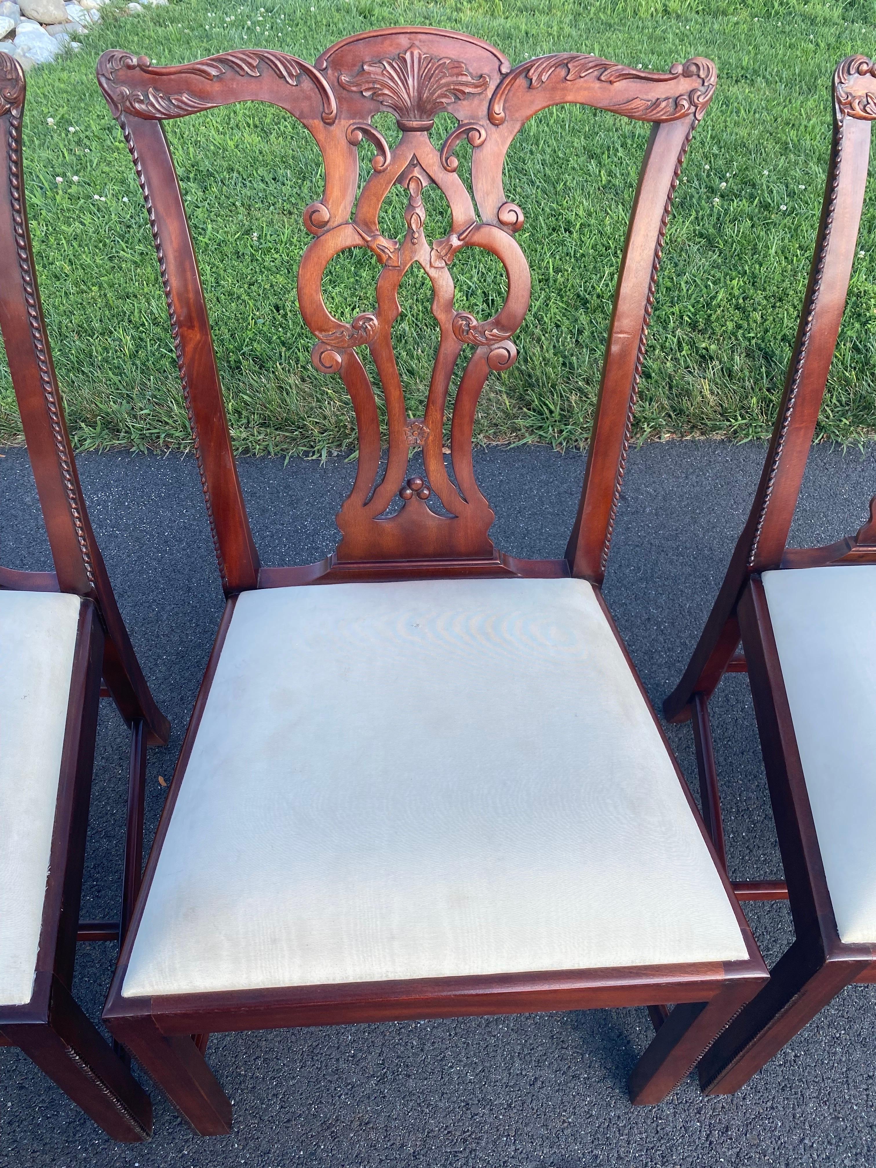 Maitland Smith Chippendale Regency Carved Mahogany Dining Side Chairs For Sale 11