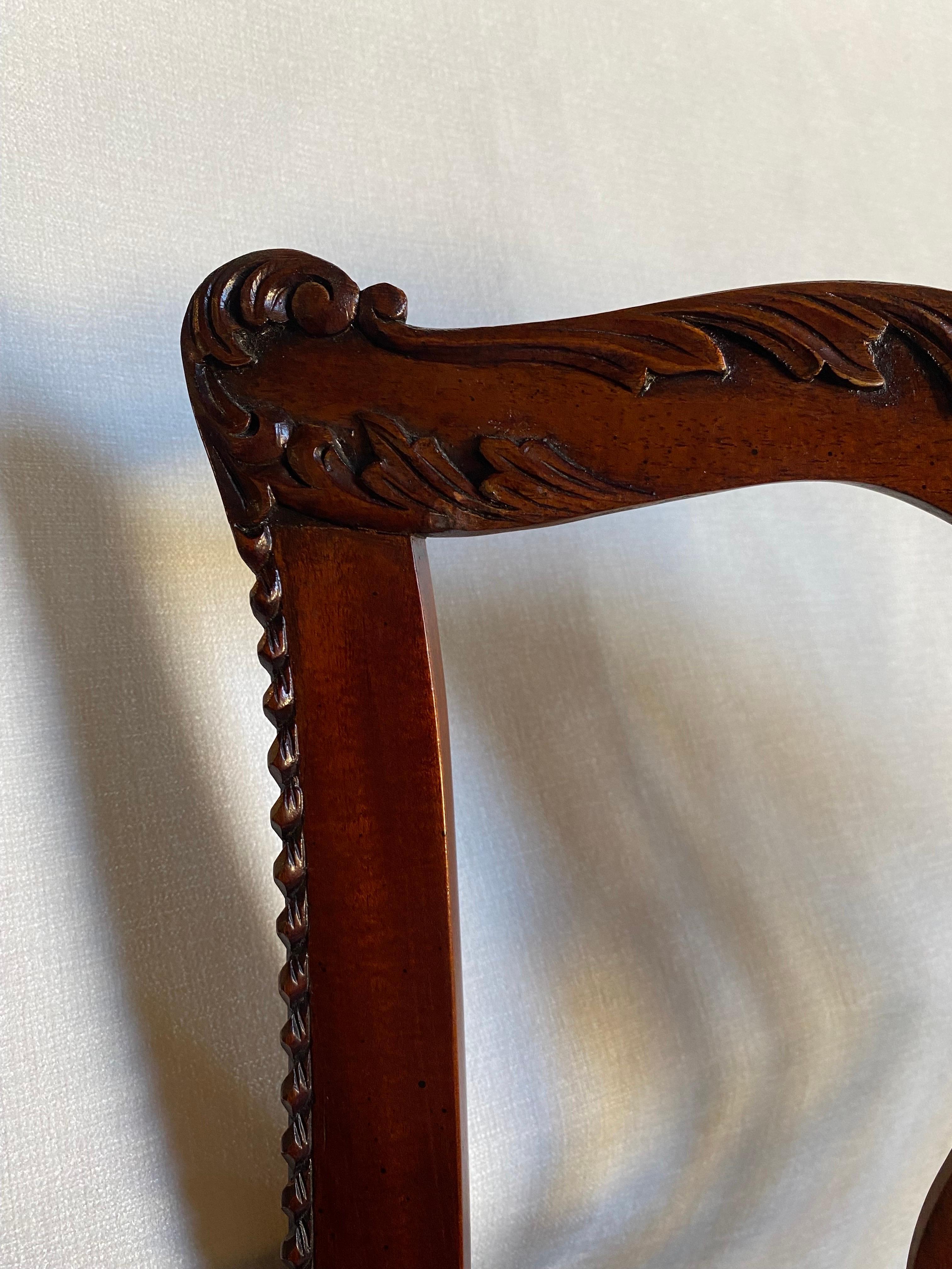 Maitland Smith Chippendale Regency Carved Mahogany Dining Side Chairs For Sale 1