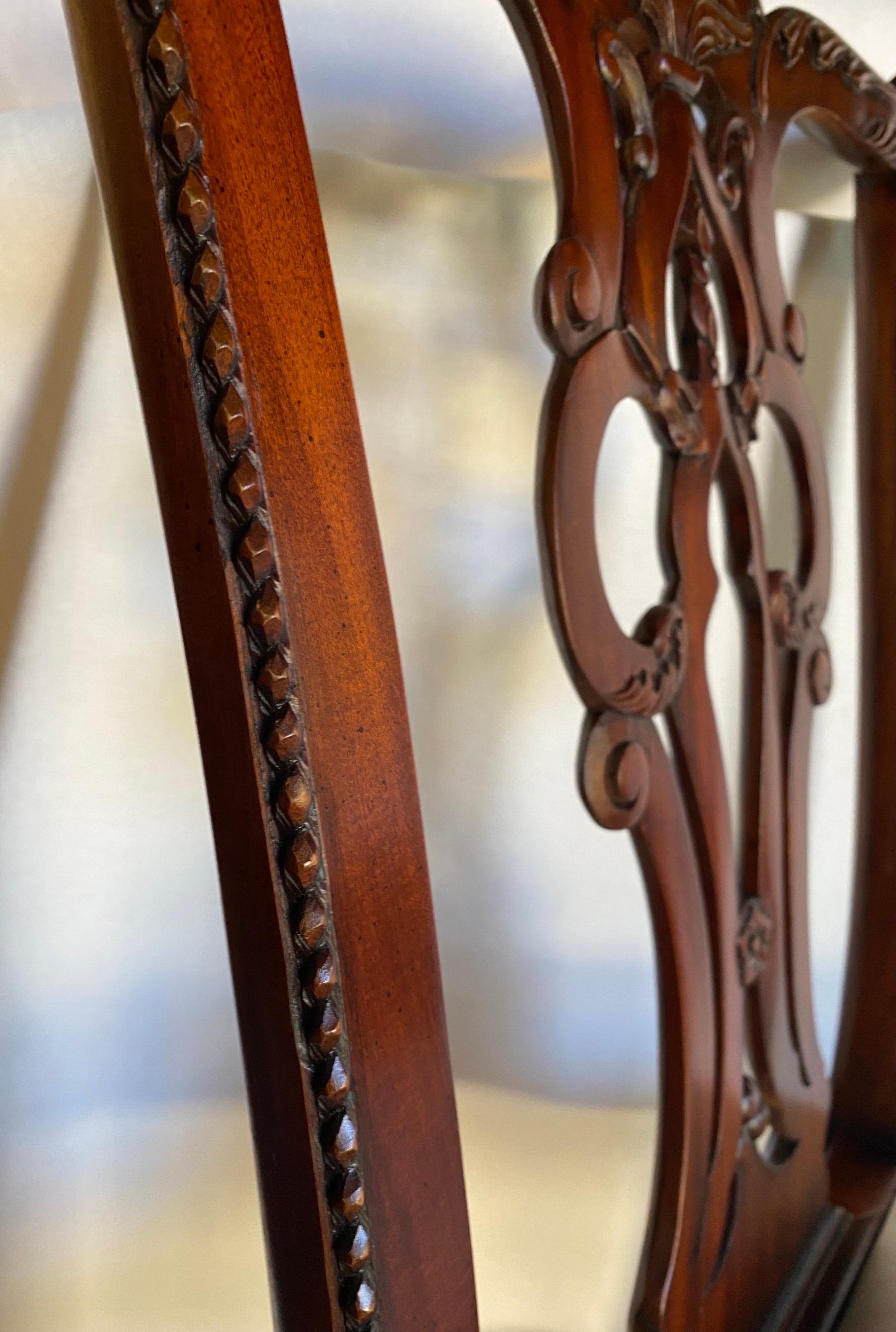 Maitland Smith Chippendale Regency Carved Mahogany Dining Side Chairs For Sale 2