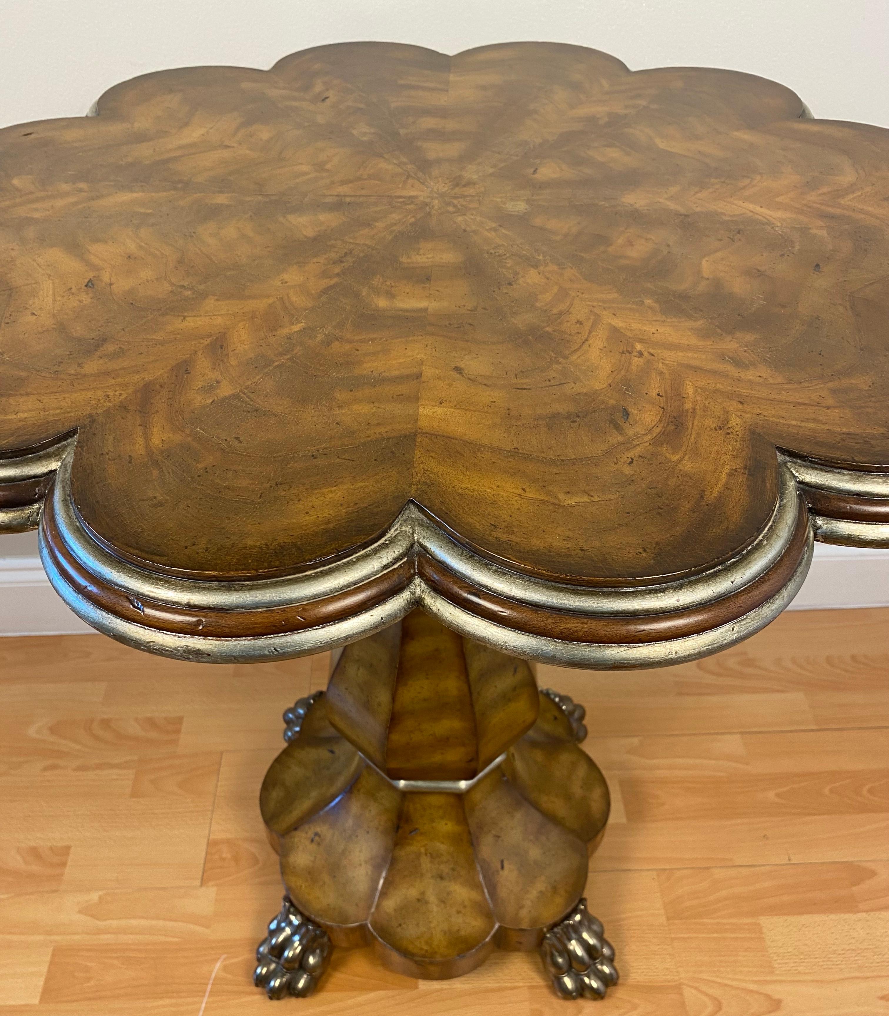 Neoclassical Maitland Smith Chippendale Style Burl Mahogany Center or Side Table Claw Feet For Sale