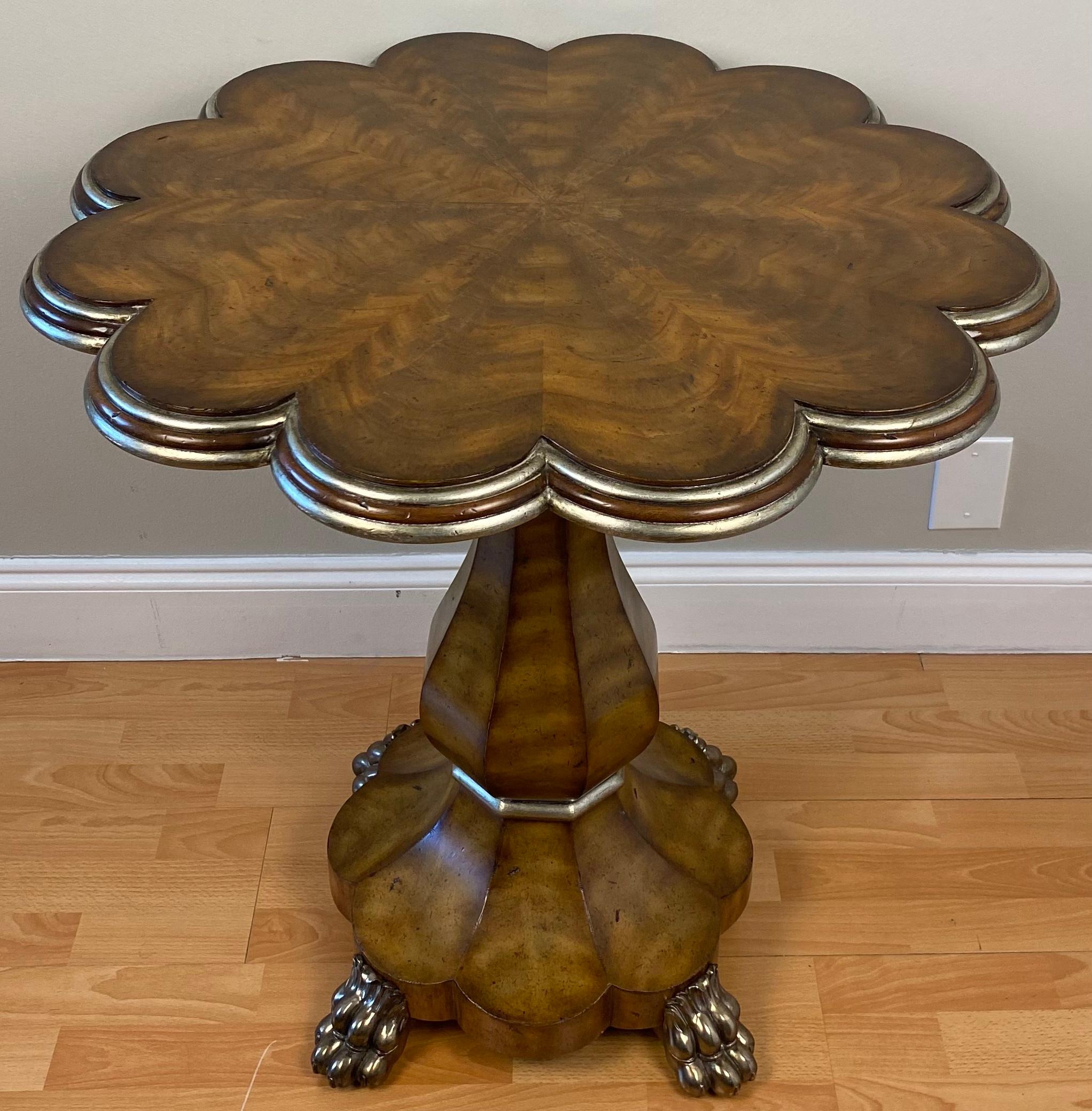 American Maitland Smith Chippendale Style Burl Mahogany Center or Side Table Claw Feet For Sale