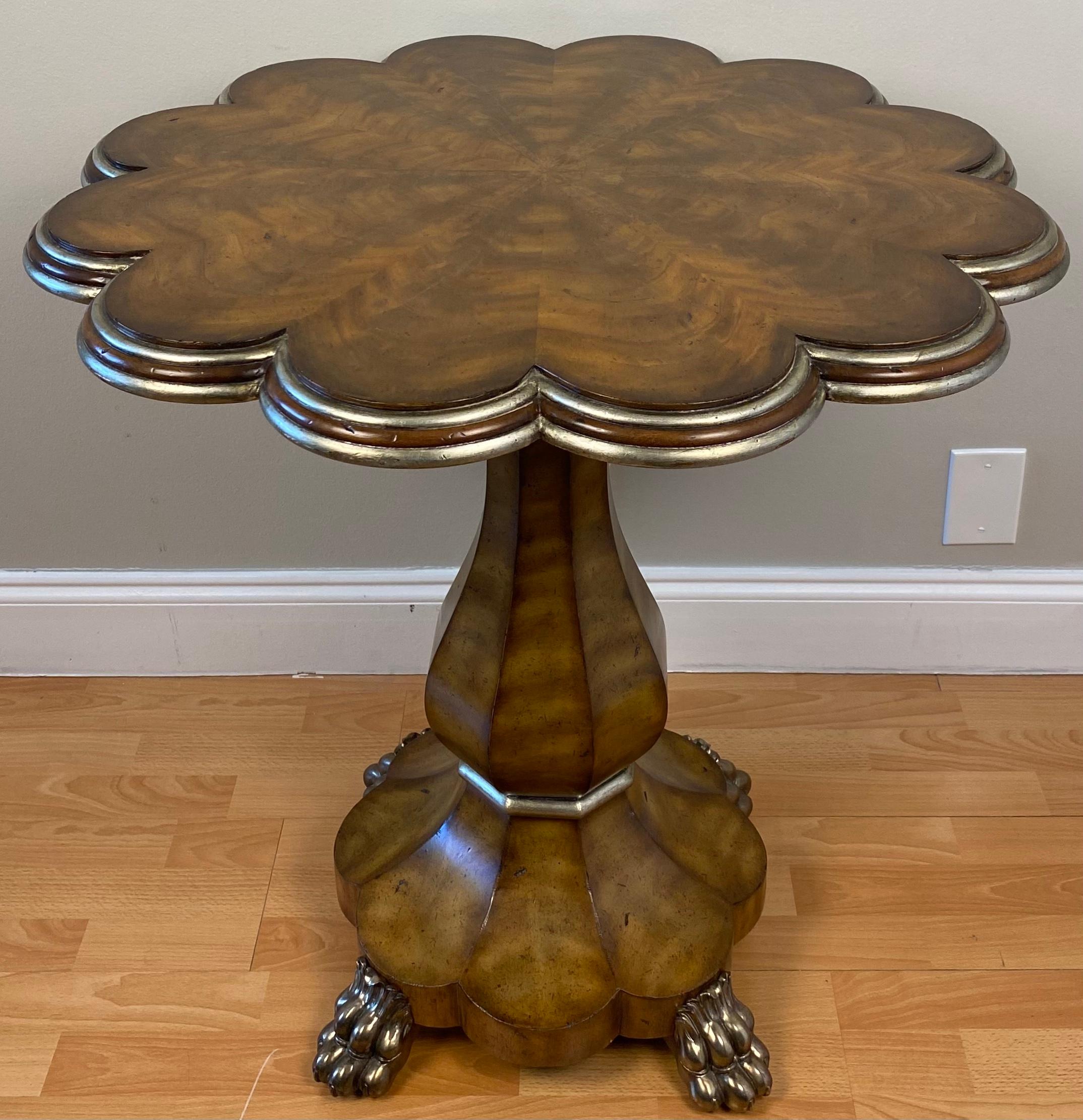 Maitland Smith Chippendale Style Burl Mahogany Center or Side Table Claw Feet In Good Condition For Sale In Miami, FL