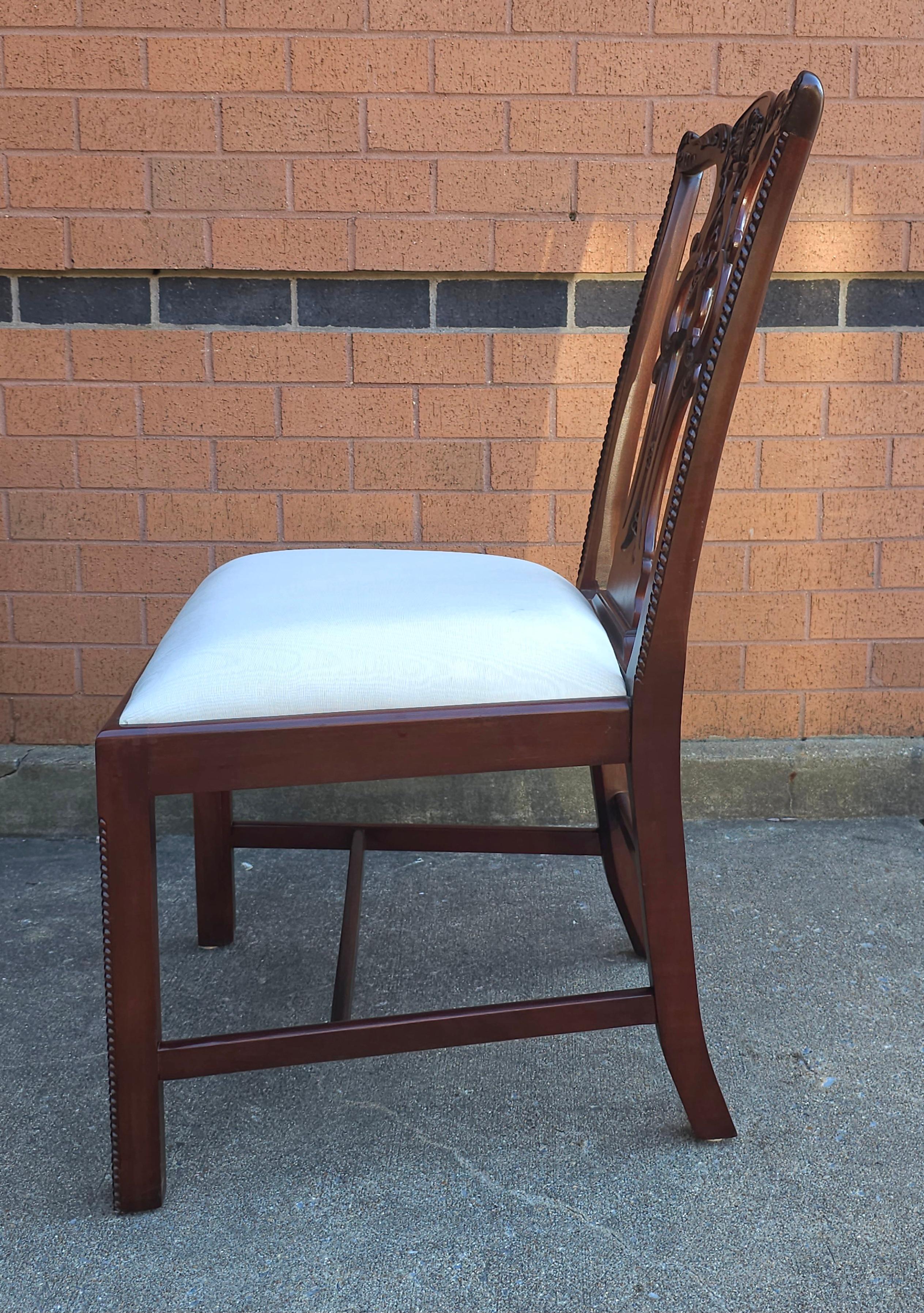 Maitland Smith Chippendale Style Carved Mahogany and Upholstered Side Chair For Sale 1
