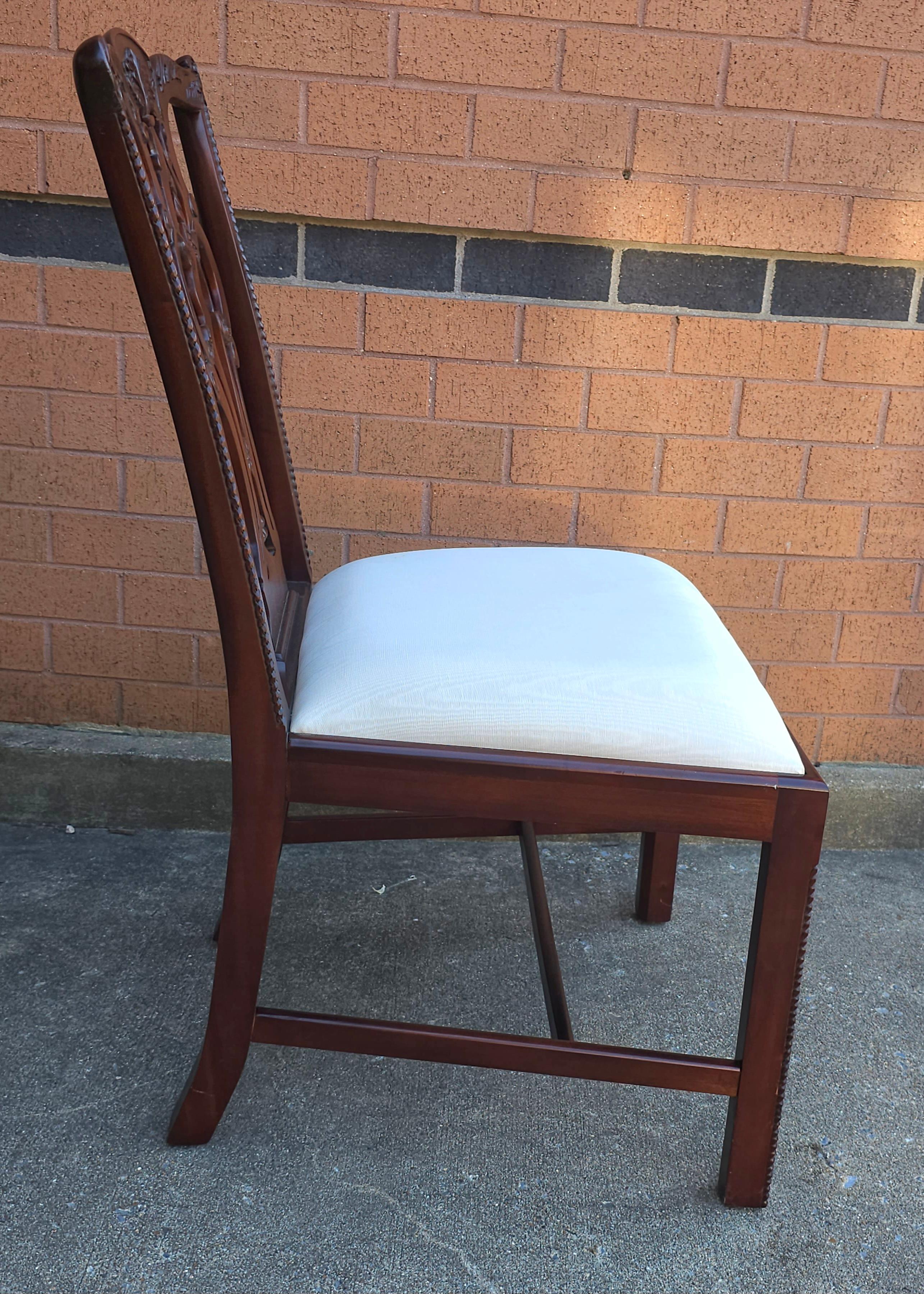Maitland Smith Chippendale Style Carved Mahogany and Upholstered Side Chair For Sale 3