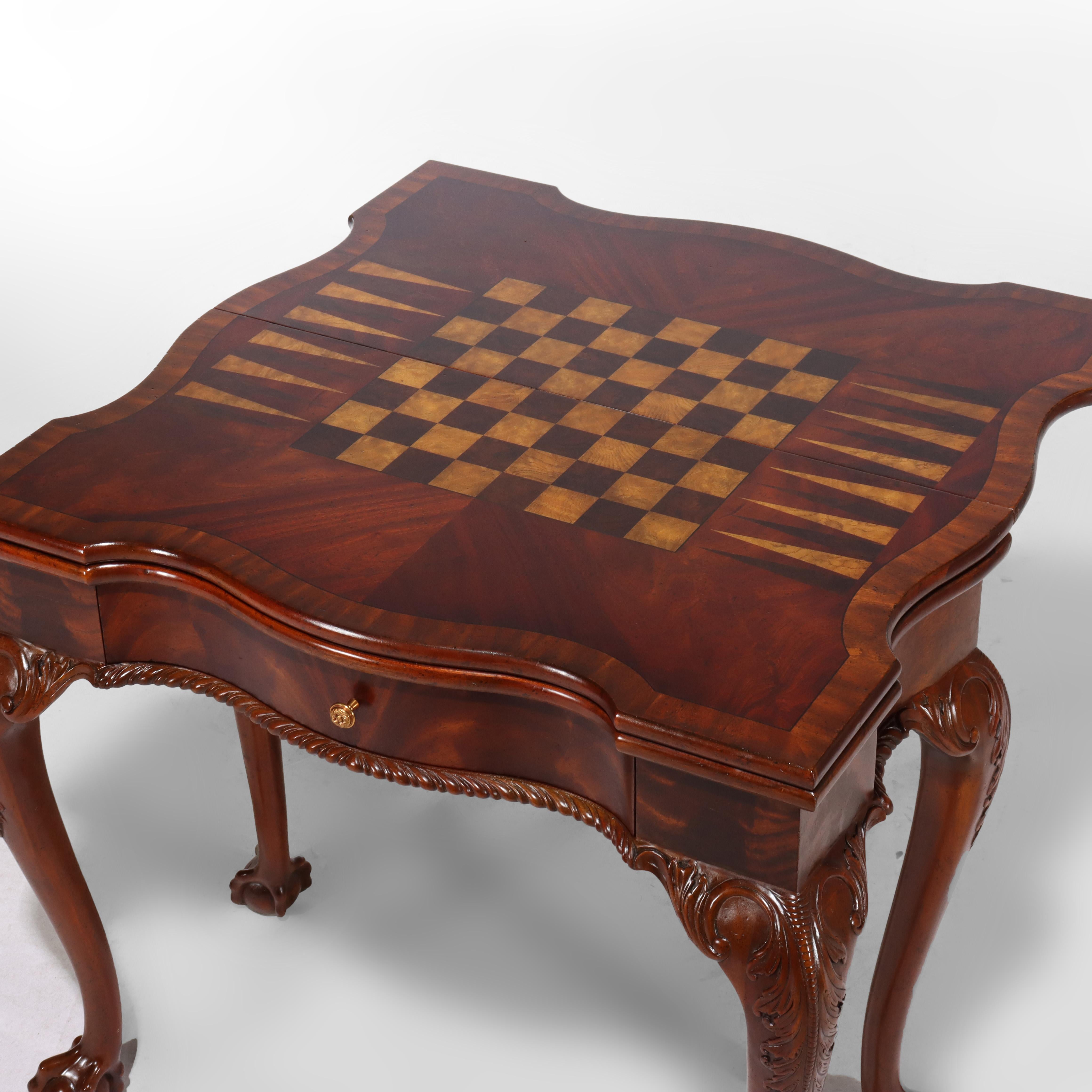 Maitland Smith Table de jeu en acajou sculpté de style Chippendale avec pieds griffes en vente 9