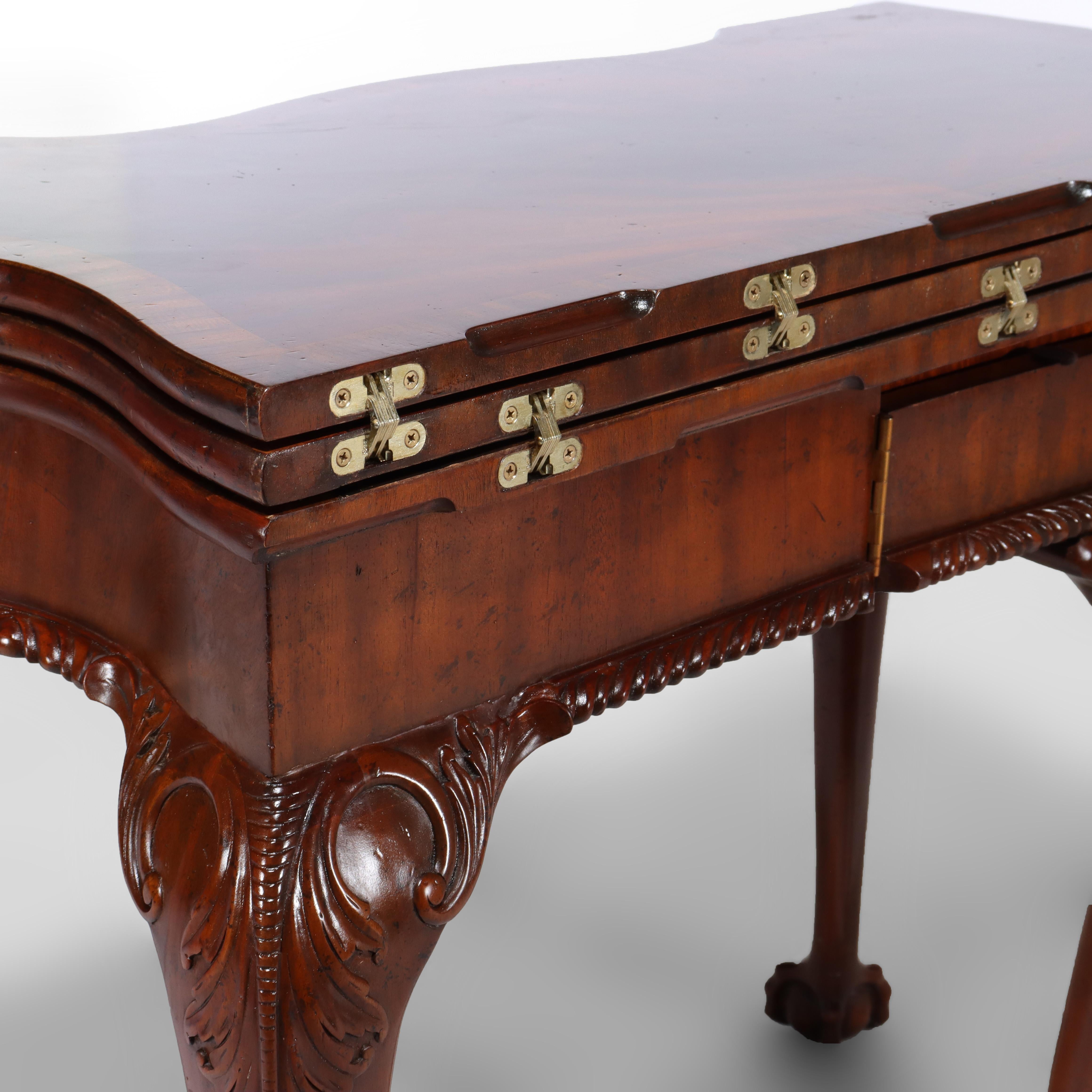 Maitland Smith Table de jeu en acajou sculpté de style Chippendale avec pieds griffes en vente 11