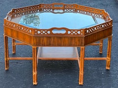 Maitland-Smith Chippendale Style Coffee Table With Fretwork And Rattan Base