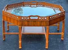 Maitland-Smith Chippendale Style Coffee Table With Fretwork And Rattan Base