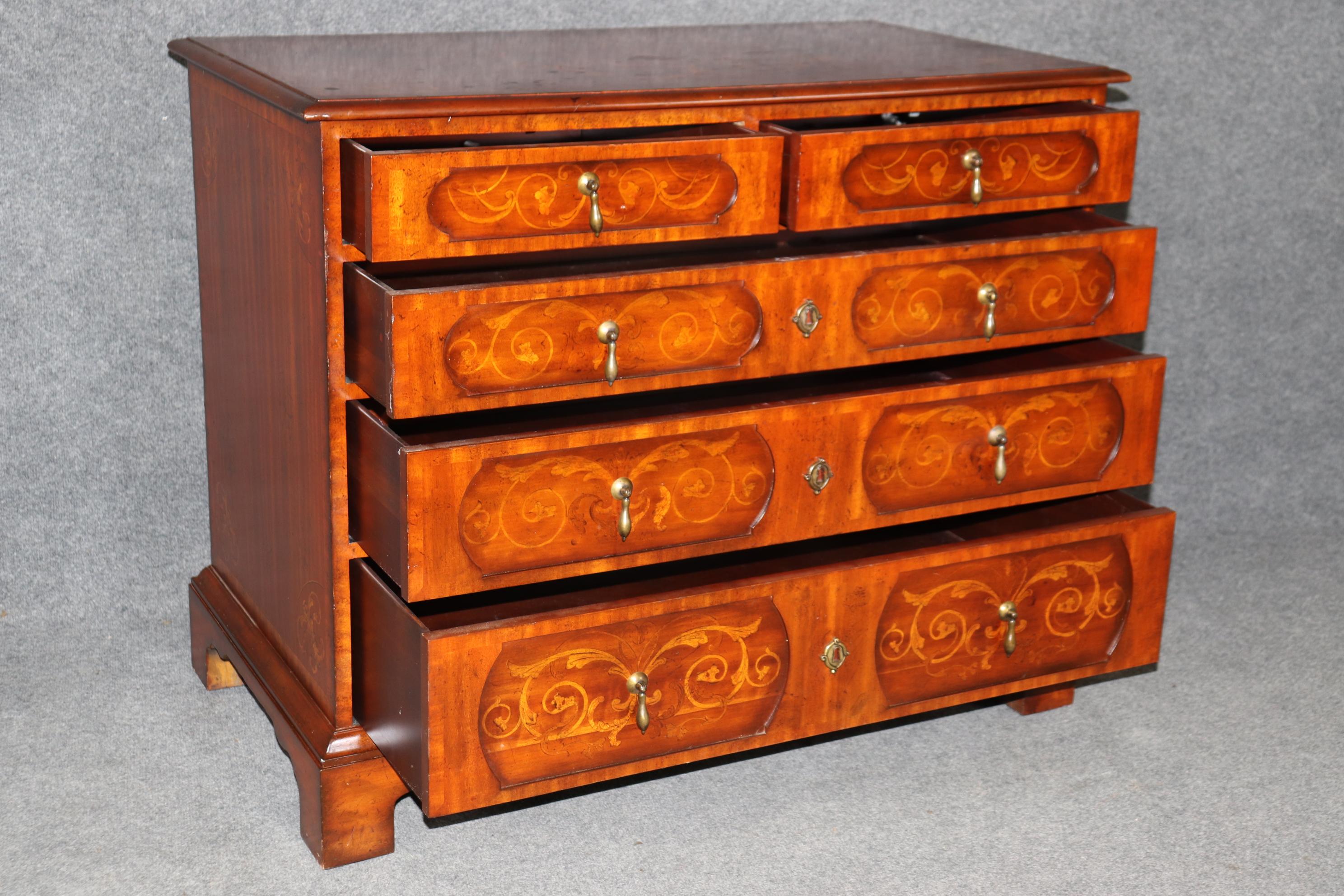 20th Century Maitland Smith Chippendale Style Five Drawer Commode Chest of Drawers For Sale