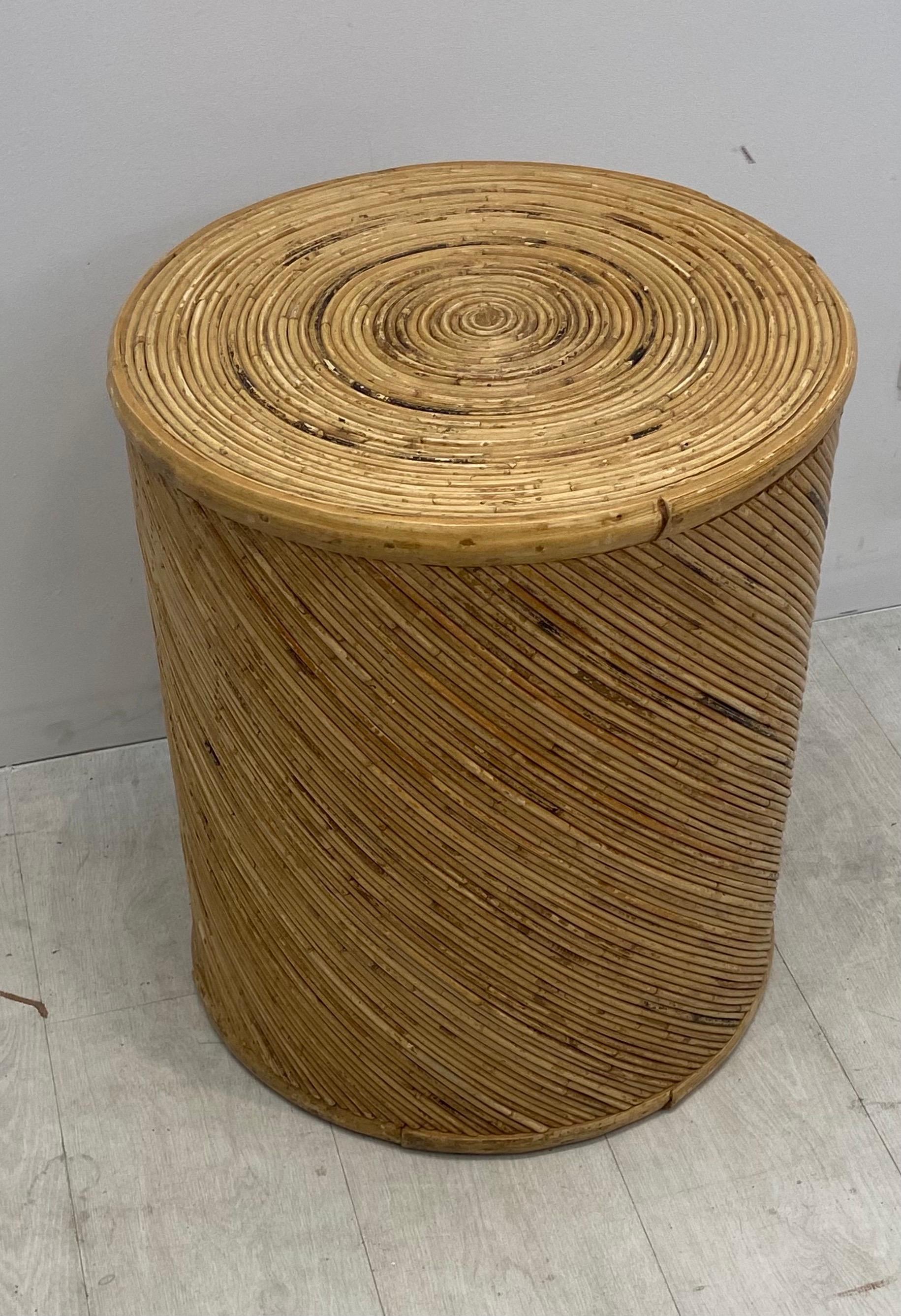High quality pencil reed round side table made in the Philippines by Maitland Smith.