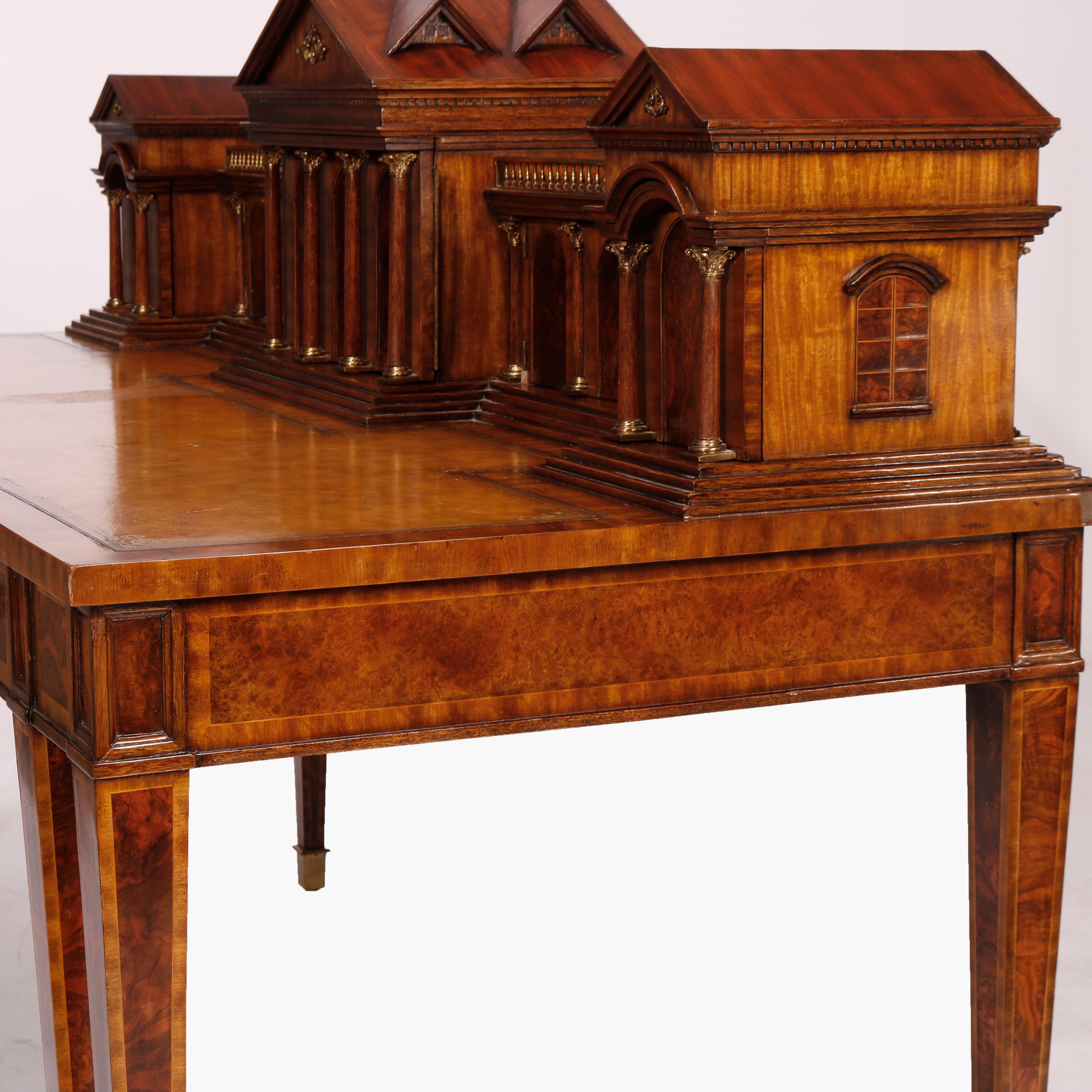 Maitland Smith Classical Romanesque Burl & Flame Mahogany Executive Desk 20th C In Good Condition In Big Flats, NY