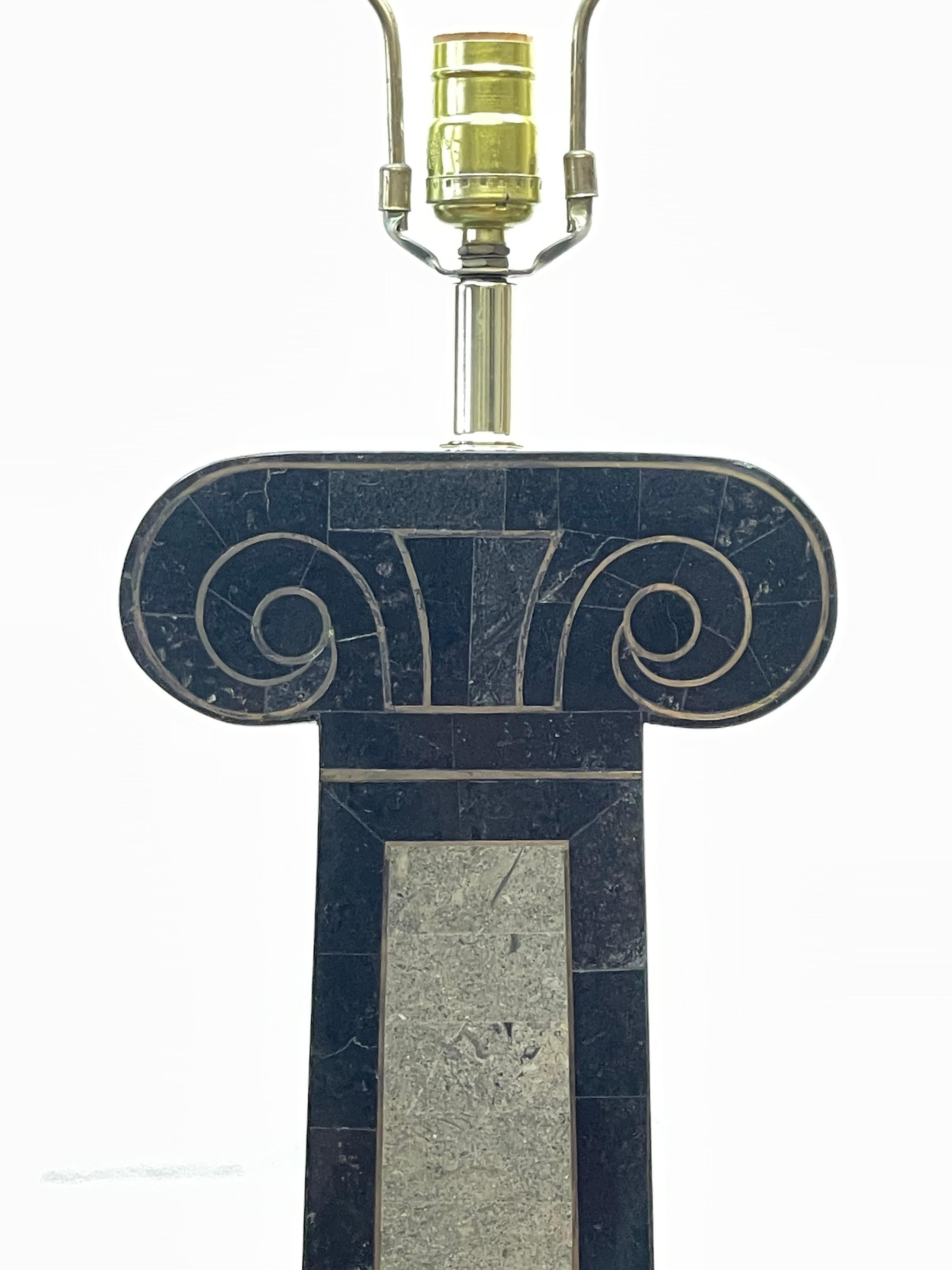 Maitland-Smith Classical tessellated stone brass inlaid floor lamp

10x10x64