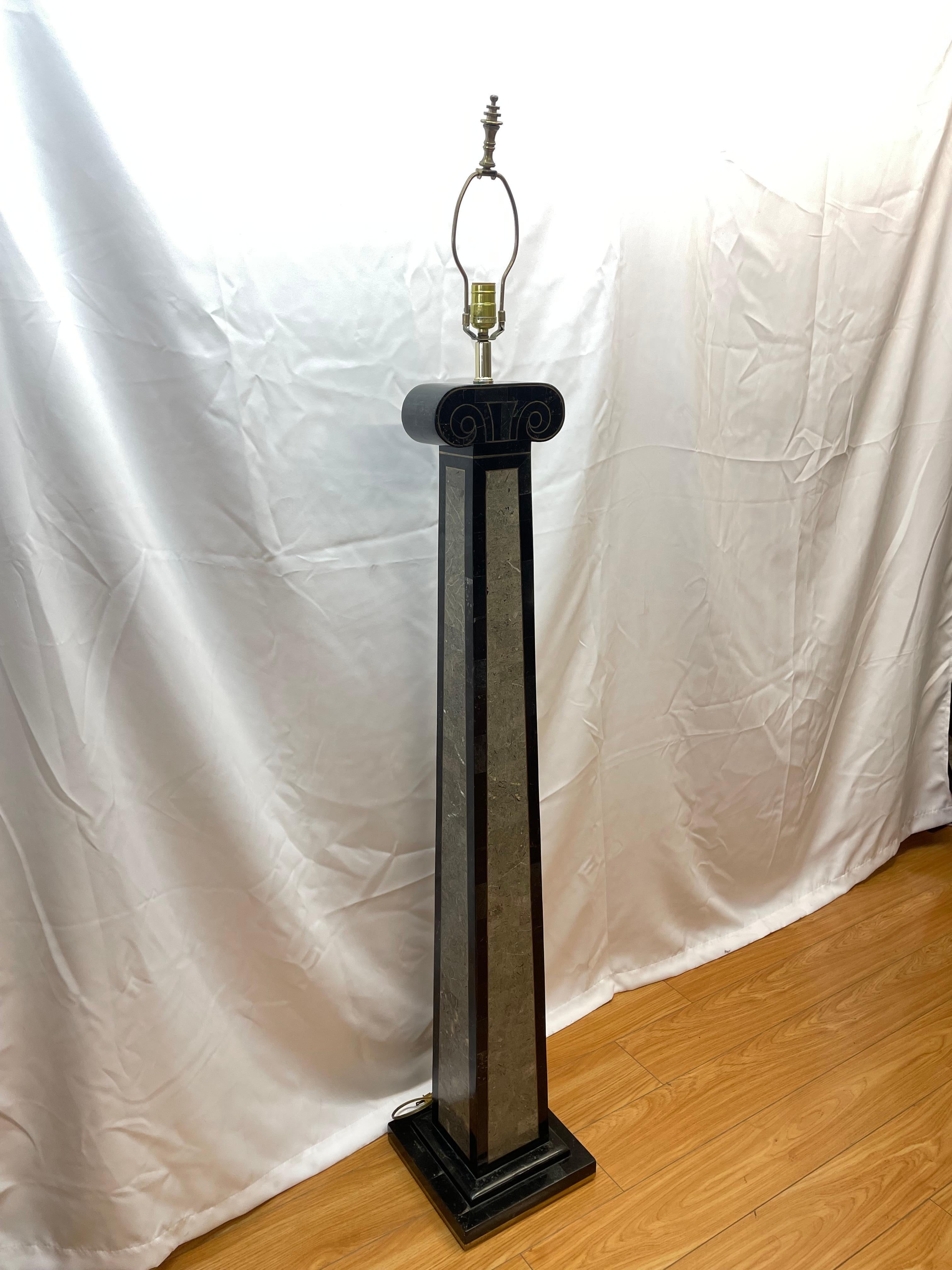 20th Century Maitland-Smith Classical tessellated stone brass inlaid floor lamp For Sale