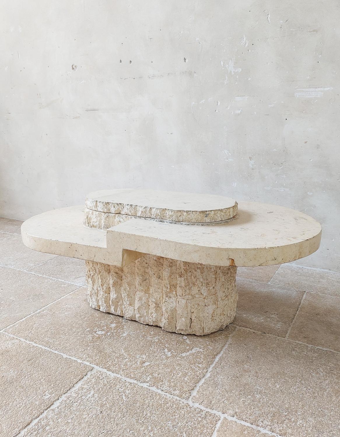 French Magnussen Ponte Cocktail Table with Travertine Veneer, 1970s