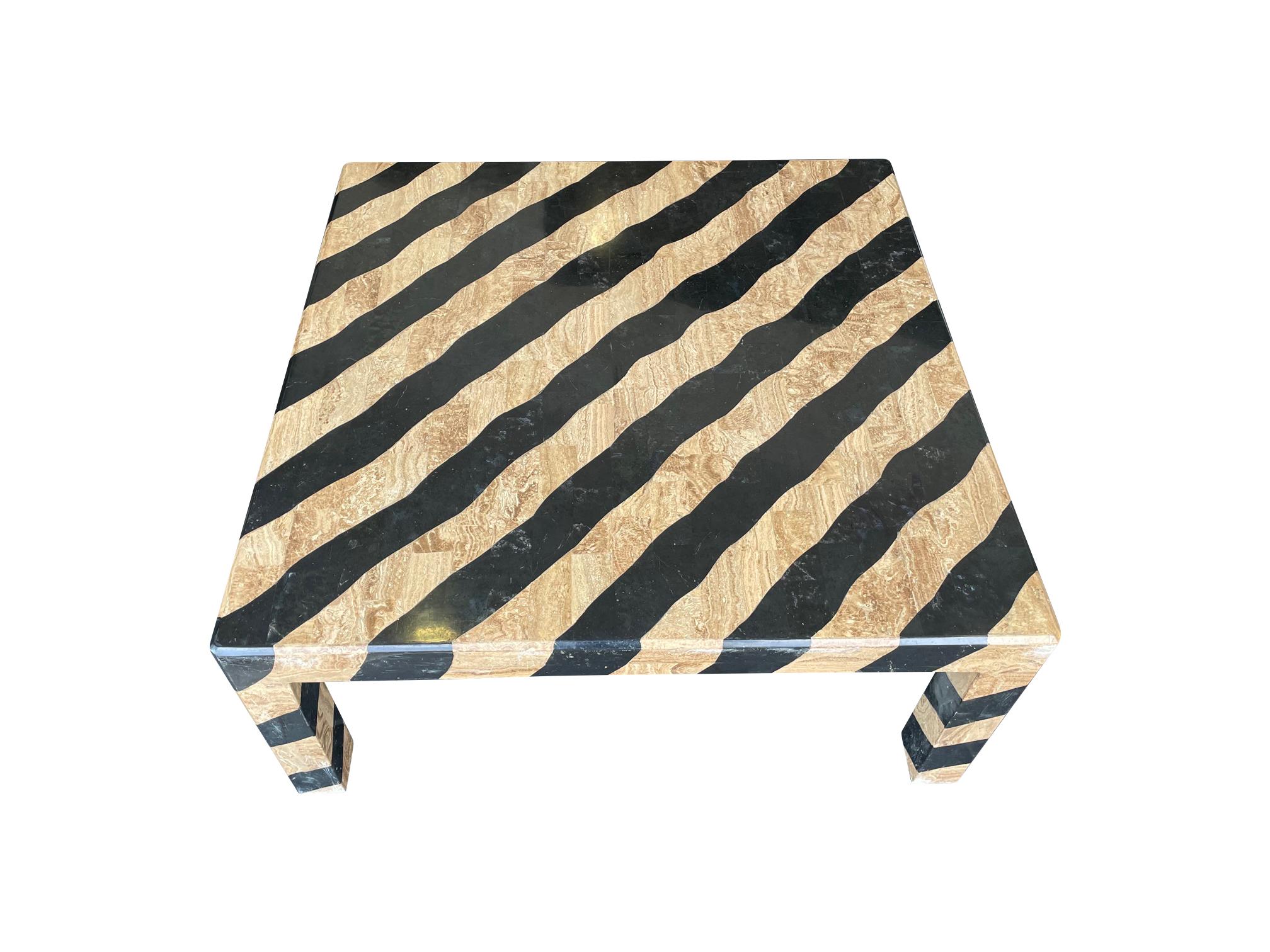 Central American Maitland Smith Coffee Table with Tessellated Marble Zebra Pattern Finish