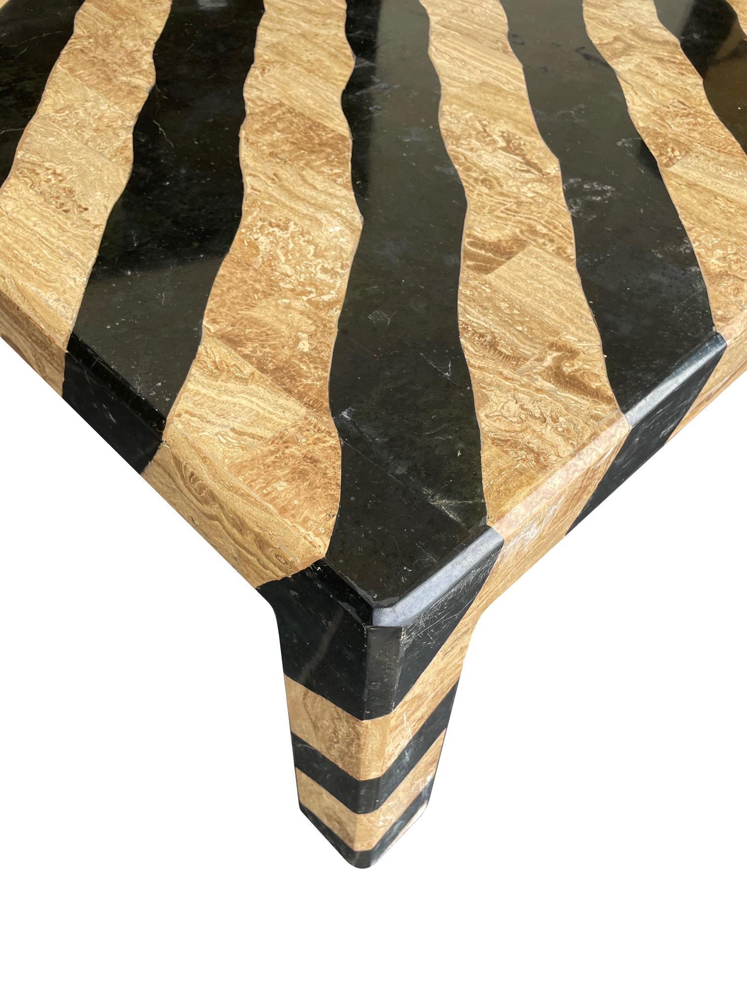 Mosaic Maitland Smith Coffee Table with Tessellated Marble Zebra Pattern Finish