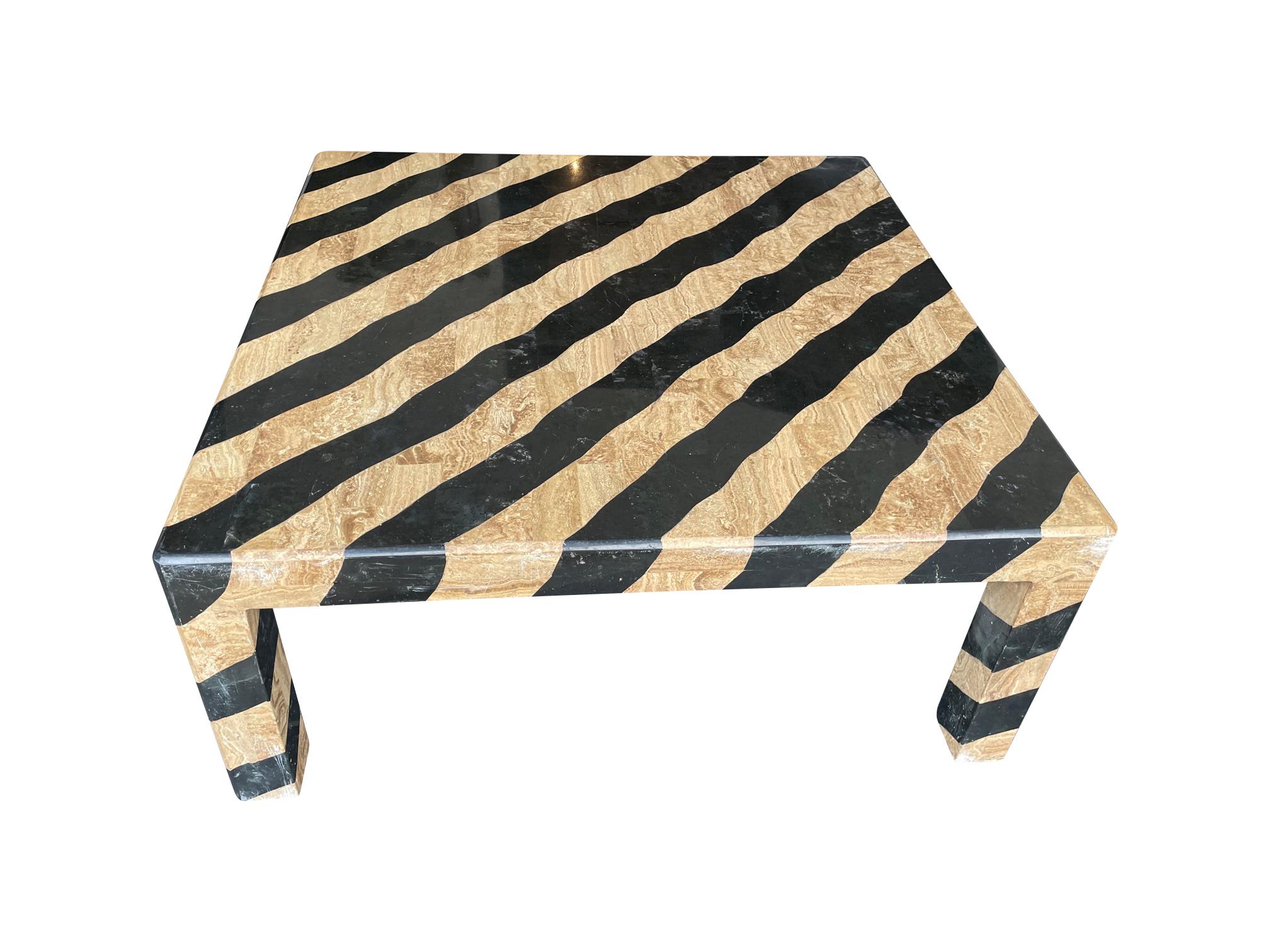 Maitland Smith Coffee Table with Tessellated Marble Zebra Pattern Finish 2