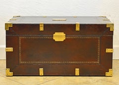 Maitland Smith Colonial Campaign Style Leather Trunk or Coffee Table